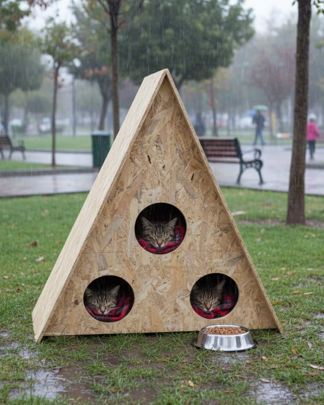 Melada Kedi Evi Dış Ortam Uygun Ahşap Kedi Evi OSB 78x76x35 cm MLD0CAT21