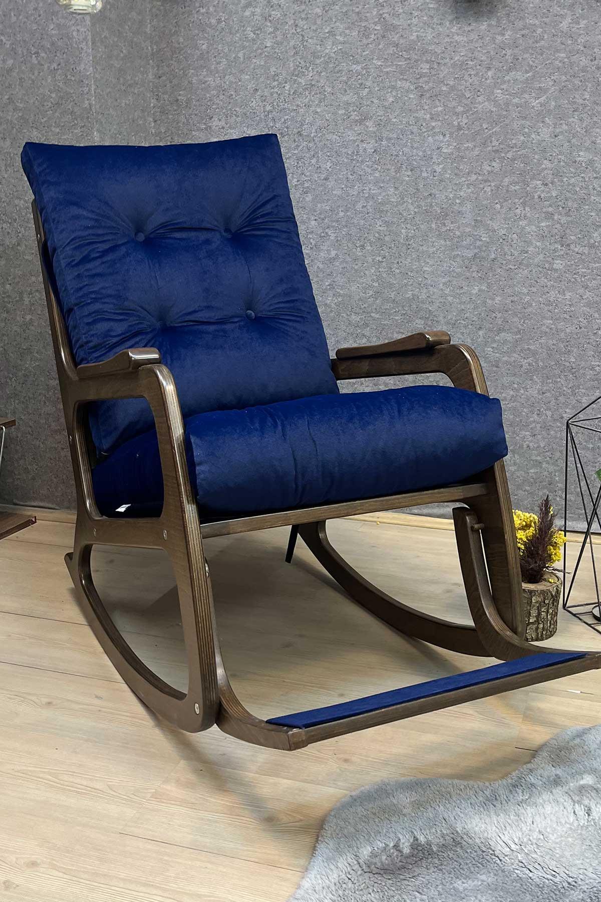 Asedia Kontes Ceviz Lacivert Dolgu Minderli Sallanan Sandalye Dinlenme Koltuğu Baba Koltuğu