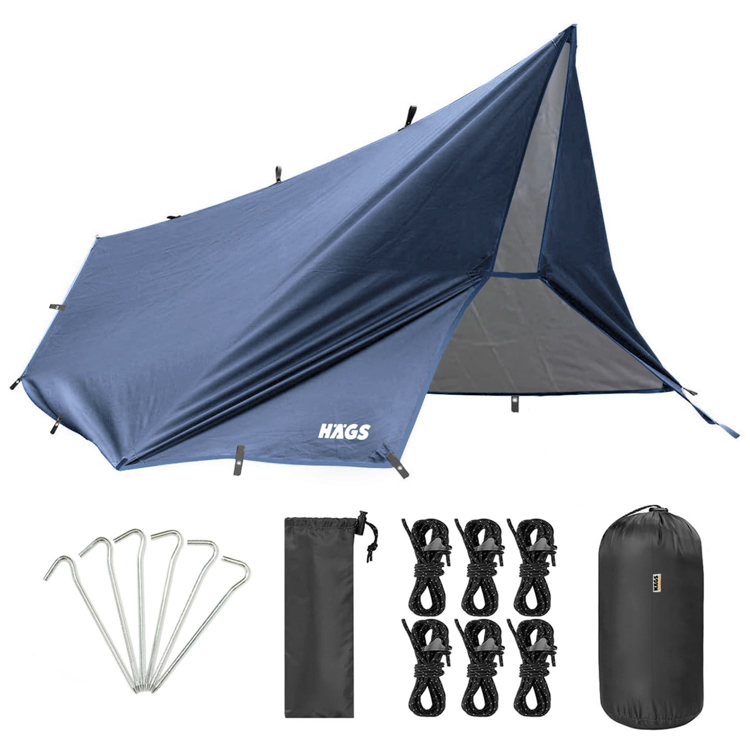 Haegs Su Geçirmez Tarp Tente Gölgelik Örtü, 4 Mevsim Taşınabilir Örtü Branda Çok İşlevli Outdoor Açık Hava Kamp Seyahat Tente Branda Barınak Yağmurluk, Güneşlik Karavan Yan Gölgelik Çadır 300x300 cm Koyu Mavi