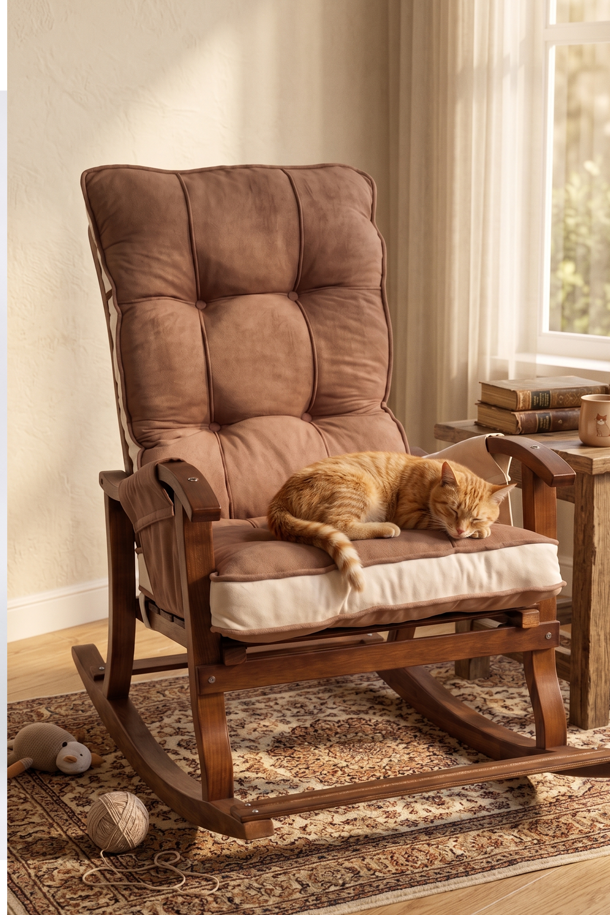 Reyo Venedik Sallanan Sandalye, Tv Koltuğu, Baba Koltuğu, Kitap Okuma Koltuğu Ceviz Ahşap, Kahve Krem