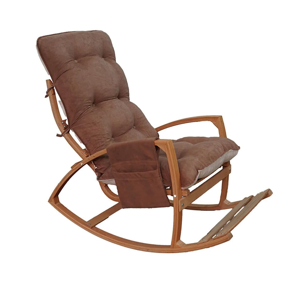 Mobildeco Vezir Erciyes Ahşap Çift Minderli Çift Cepli Sallanan Sandalye Kahve/Krem