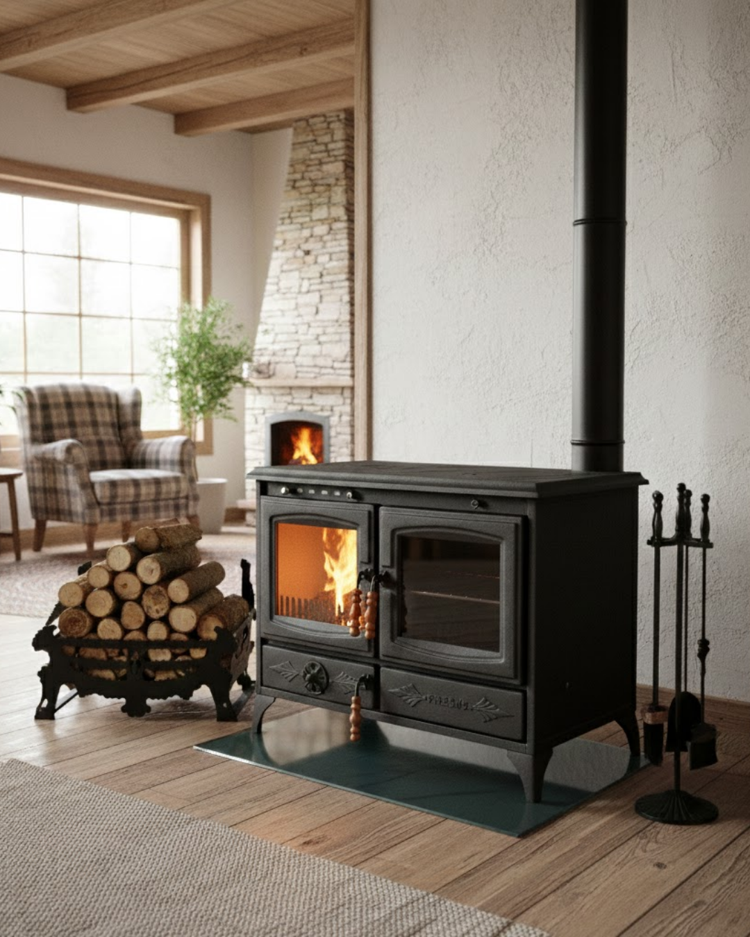 Reyo Stove Halfeti Büyük Camlı Fırınlı Şömine Kuzine Soba