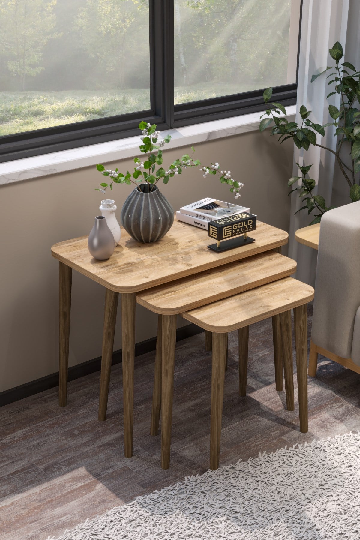 Reyo Falez Zigon Sehpa Salon Sehpası Ahşap Torna Ayak Ceviz