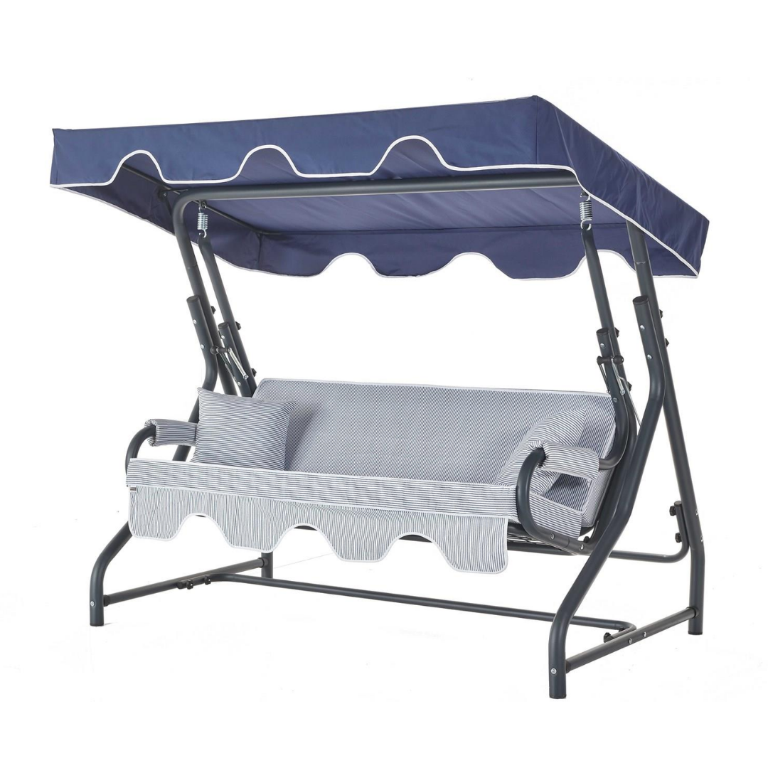 Erinöz Olea 3 Kişilik Bahçe Balkon Teras Salıncağı - Minder: Lacivert Çizgili Tente: Lacivert
