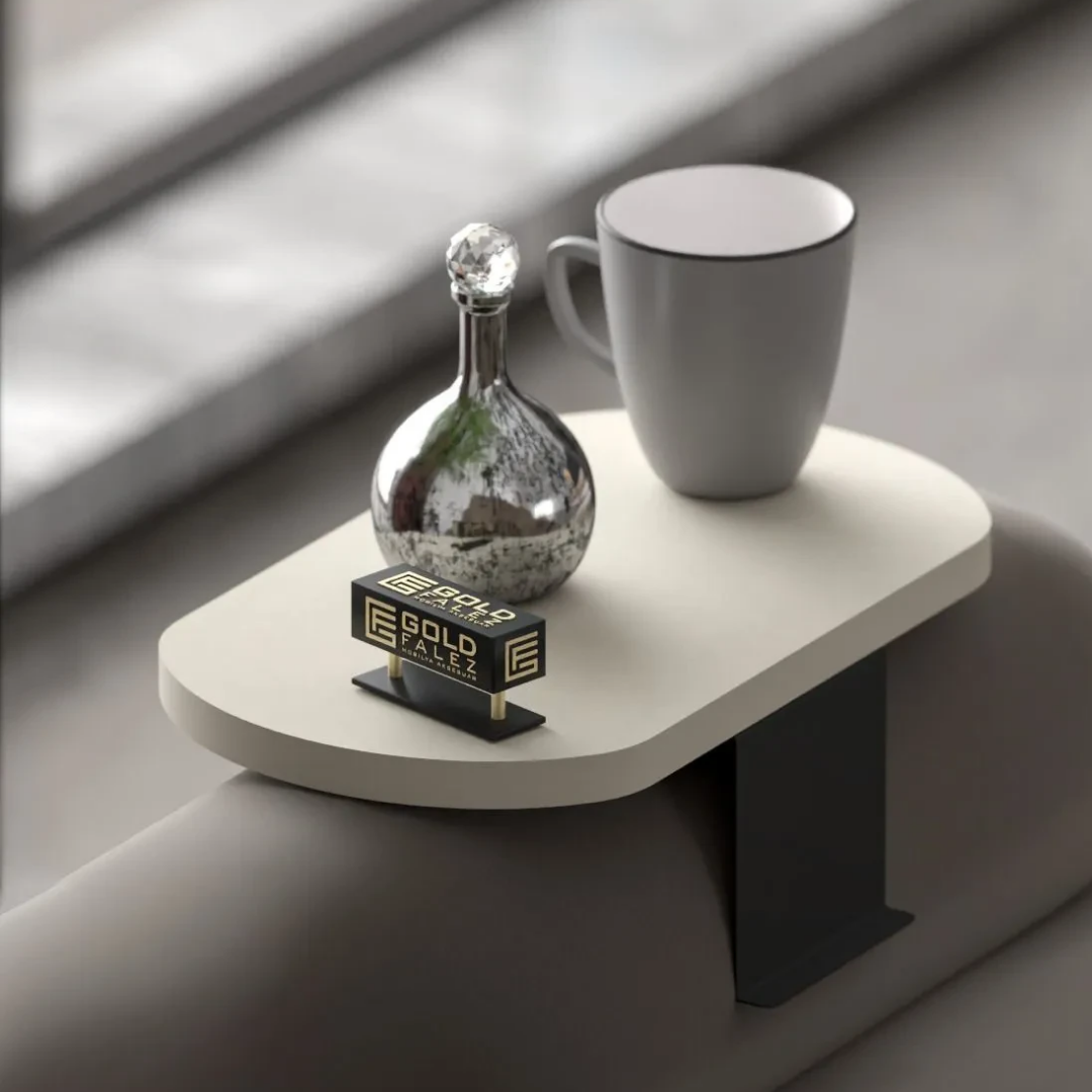 Gold Falez Dekoratif Yan Sehpa Oval Krem