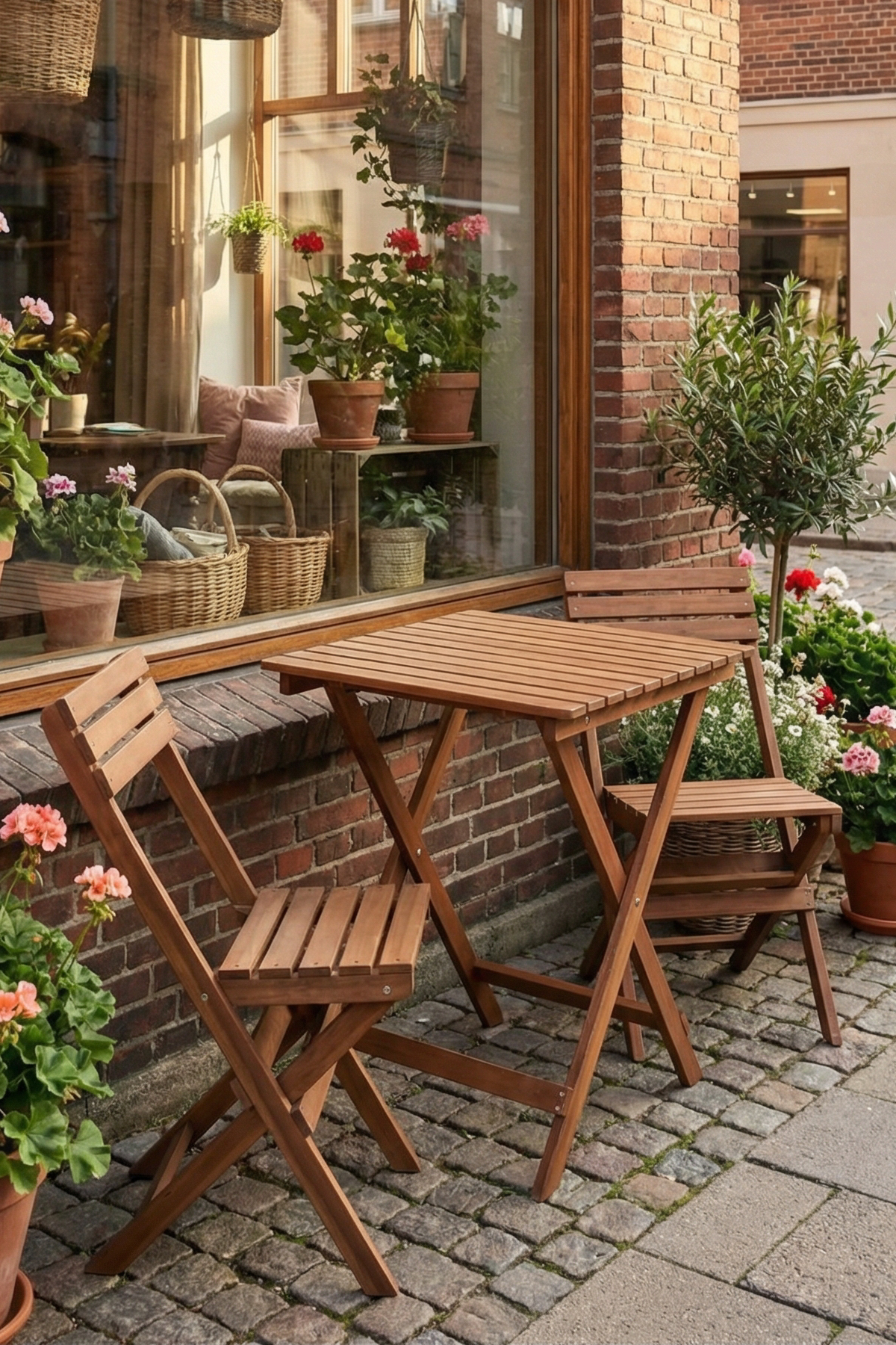 BySay Ahşap Katlanır 3'lü Bistro Seti Mutfak Balkon Bahçe Teras Masa Sandalye Seti Ceviz