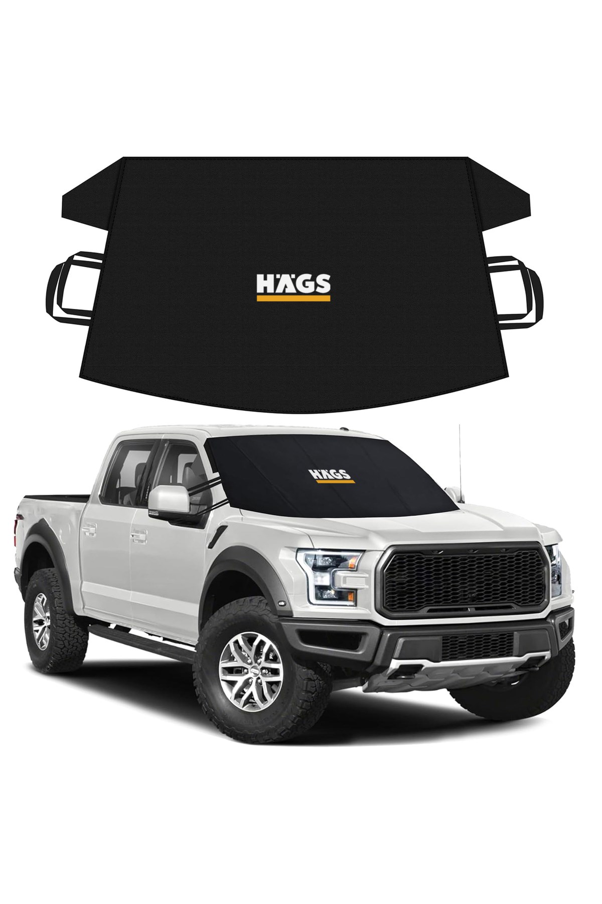 Haegs Buz ve Kar Önleyici Araç Ön Cam Örtüsü Brandası | Ağır Hizmet Tipi 600D Oxford Kumaş | Arabalar, SUV`lar, Kamyonetler İçin Oto Ön Cam Koruyucu Güneşlik | Don Örtüsü (185x109cm) XL - Siyah