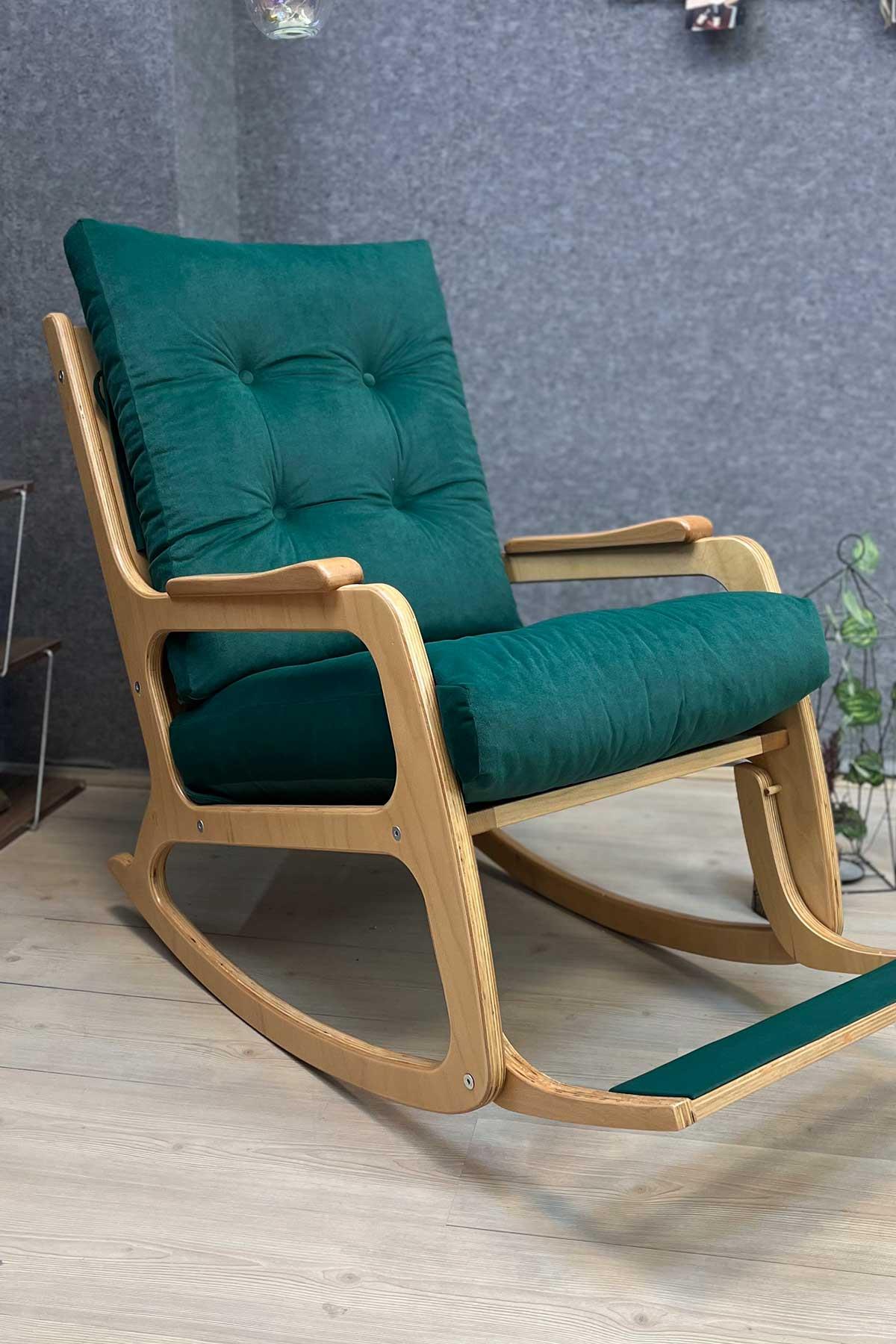 Asedia Kontes Naturel Zümrüt Yeşili Dolgu Minderli Sallanan Sandalye Dinlenme Koltuğu Baba Koltuğu