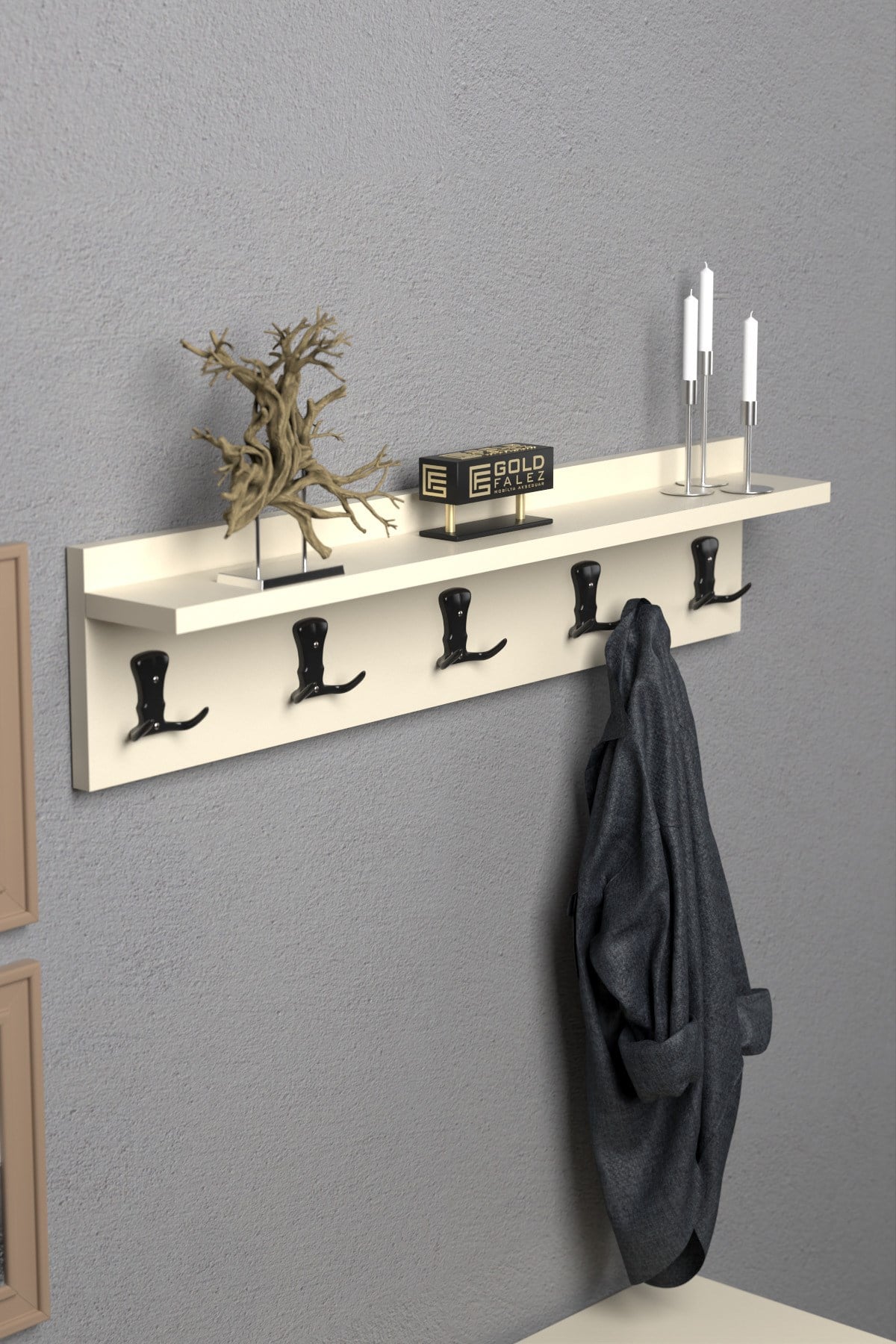 Reyo Falez Askılık Duvar Elbise Askılığı Portmanto 80 Cm Krem