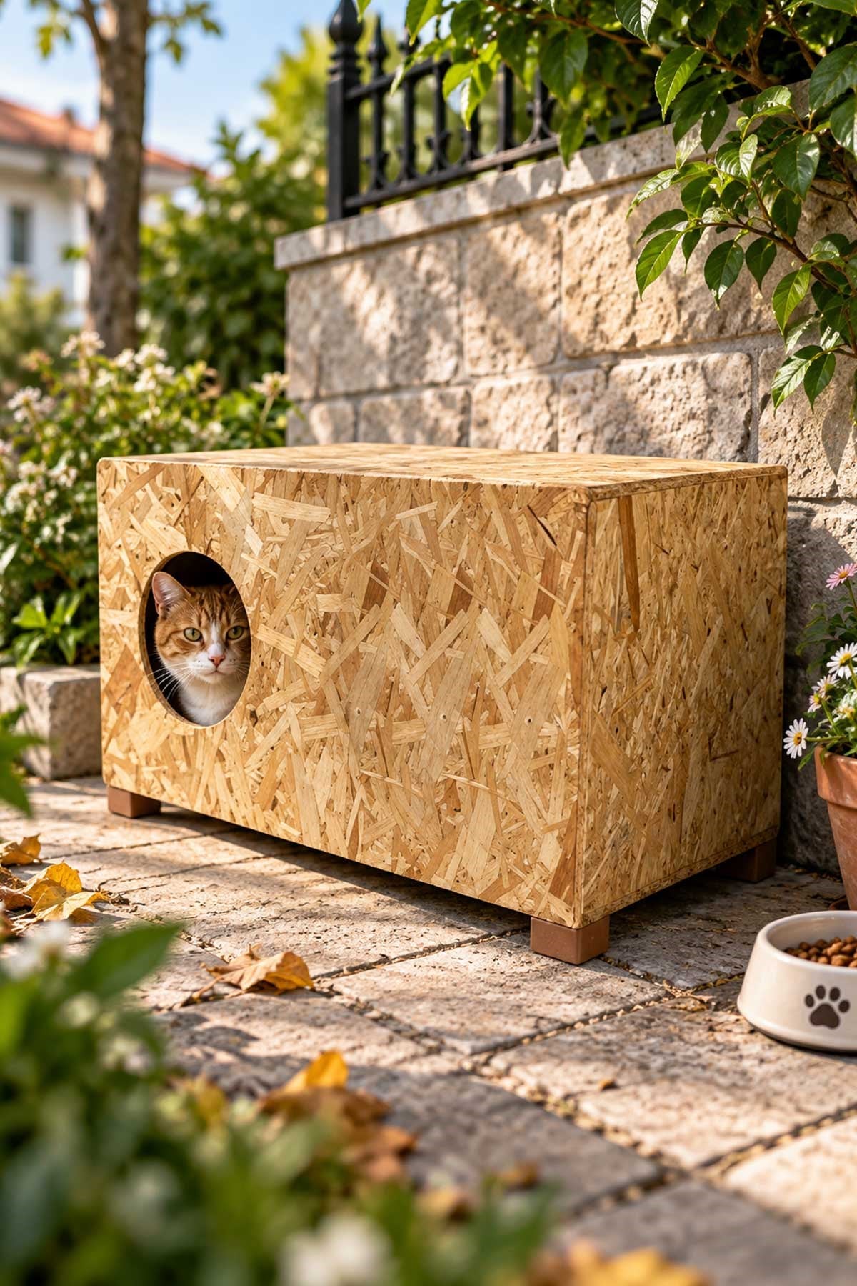 Melada Kedi Evi Dış Ortam Uygun Ahşap Kedi Evi OSB 60x40x30 cm MLD0CAT24