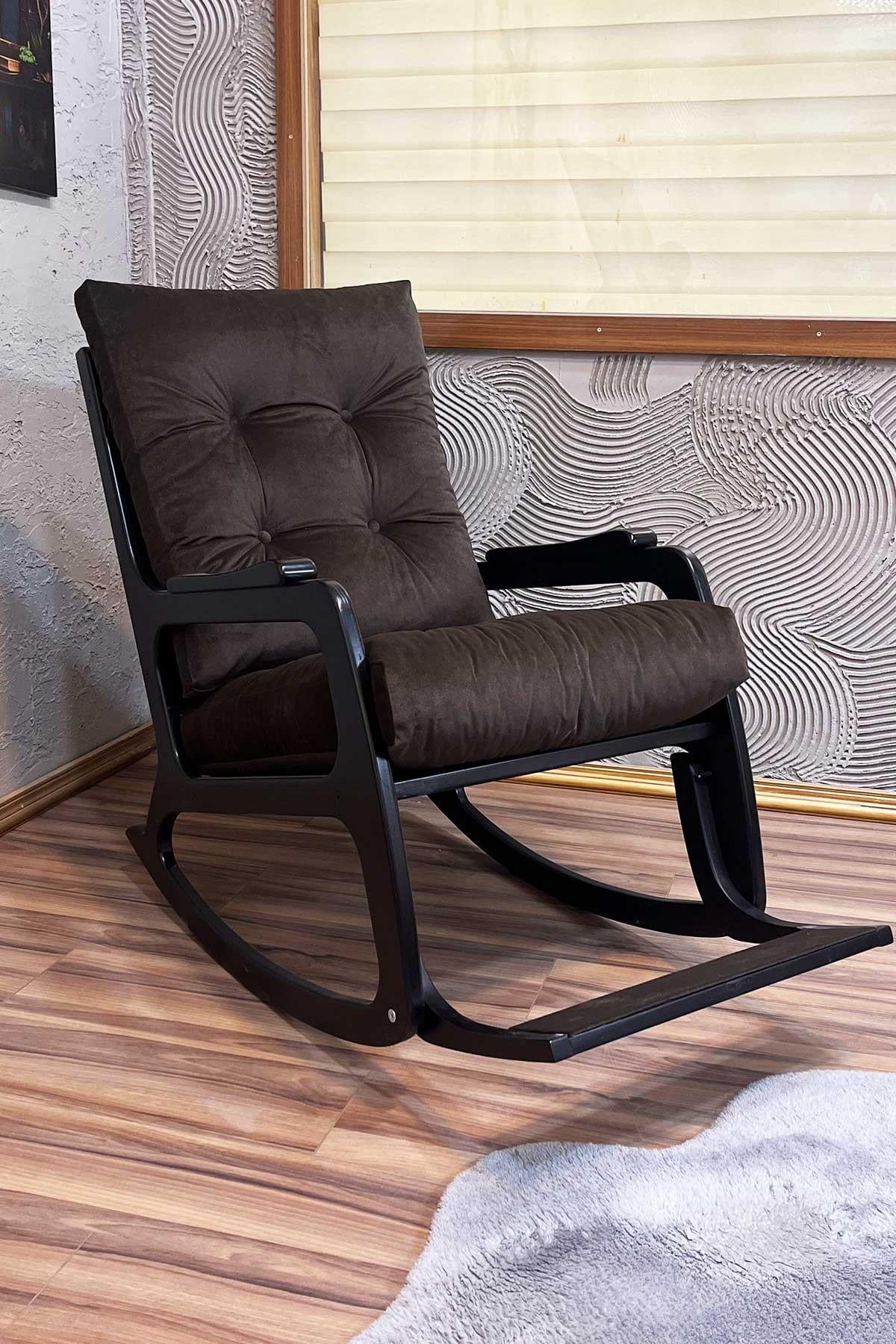 Asedia Kontes Lake Siyah Acı Kahve Dolgu Minderli Sallanan Sandalye Dinlenme Koltuğu Baba Koltuğu