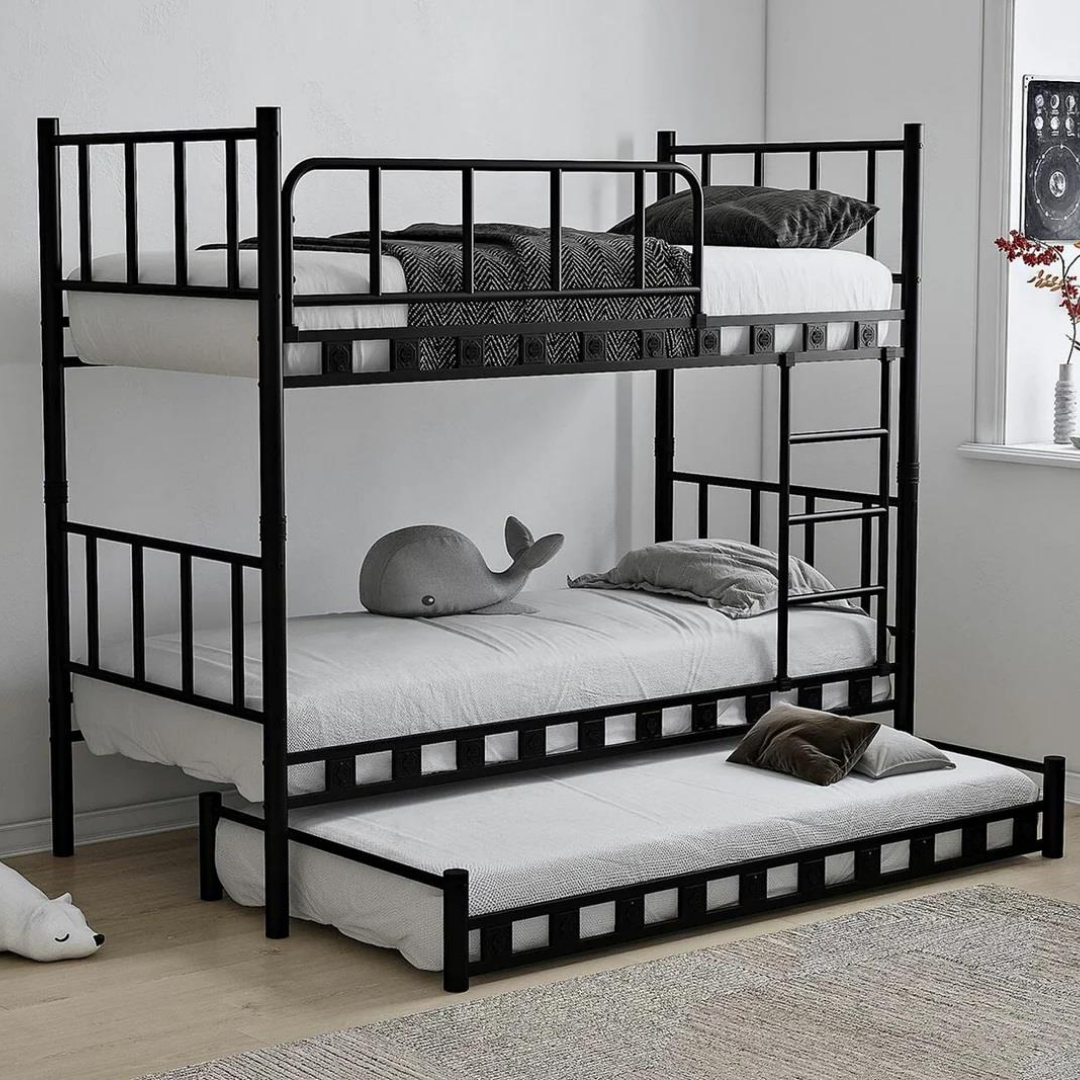 Reyo Zambak Yavrulu Genç Çocuk Odası Metal Siyah Ranza 90x200