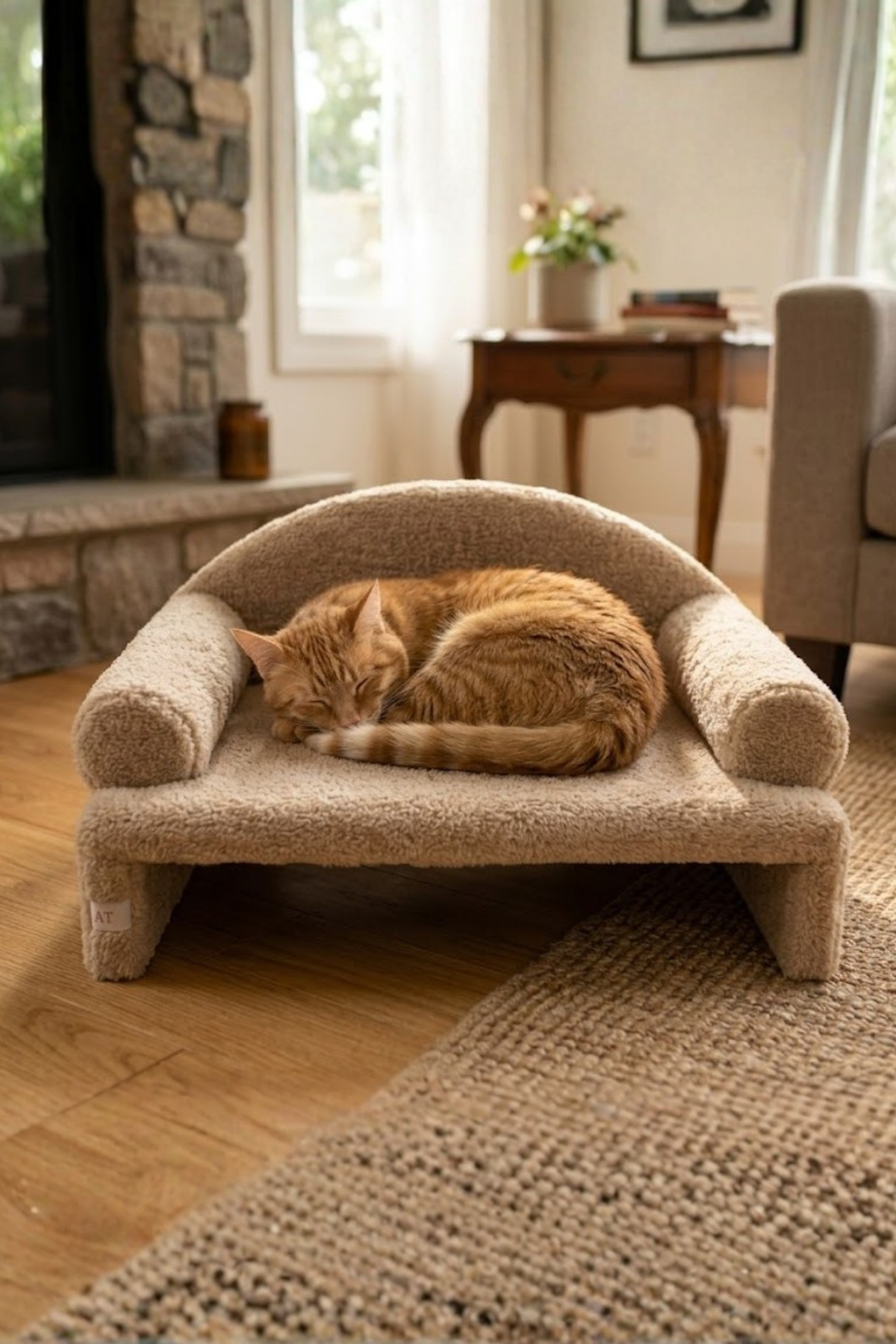 Reyo Pet Peluş Kedi Oturma Koltuğu Kedi Yatağı Bej