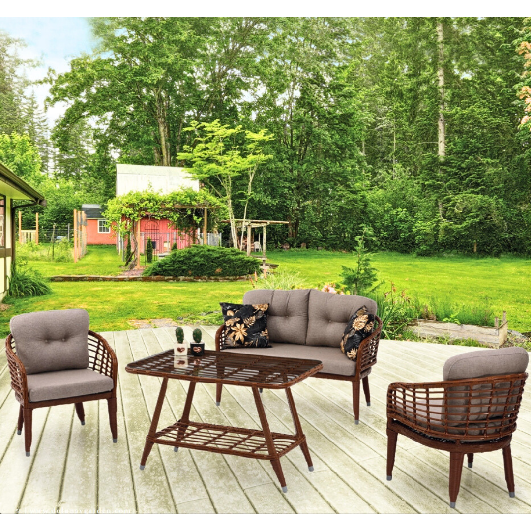 Reyo Garden Manolya 2+1+1 Masalı Alüminyum Üzeri Örme Rattan Balkon Bahçe Mobilyası