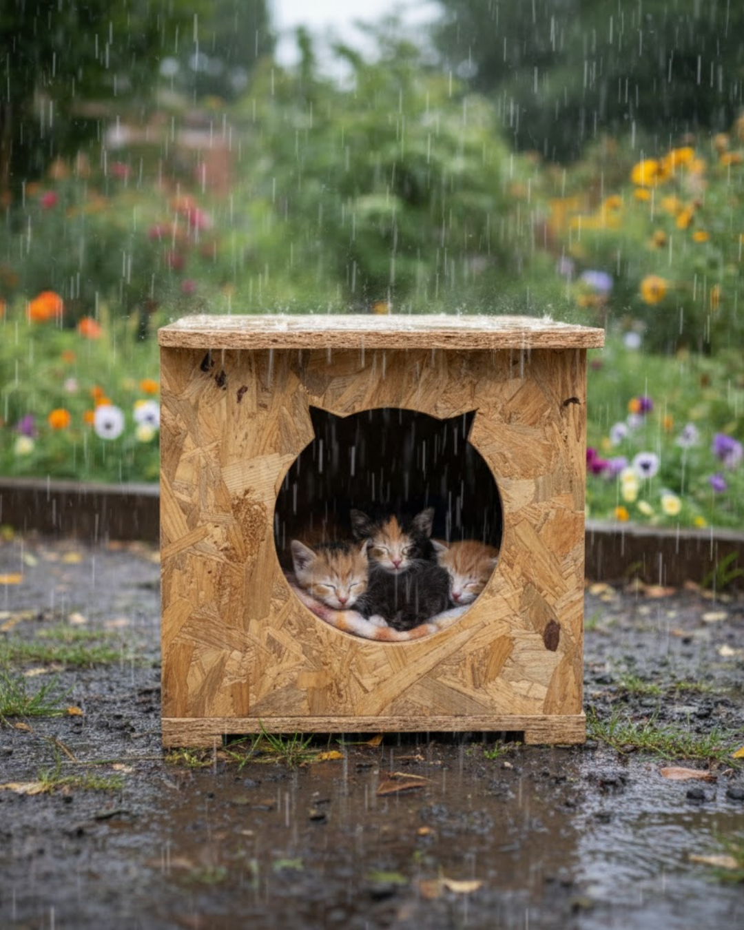 Melada Kedi Evi Dış Ortam Uygun Ahşap Kedi Evi OSB 45x35x34 cm MLD0CAT12