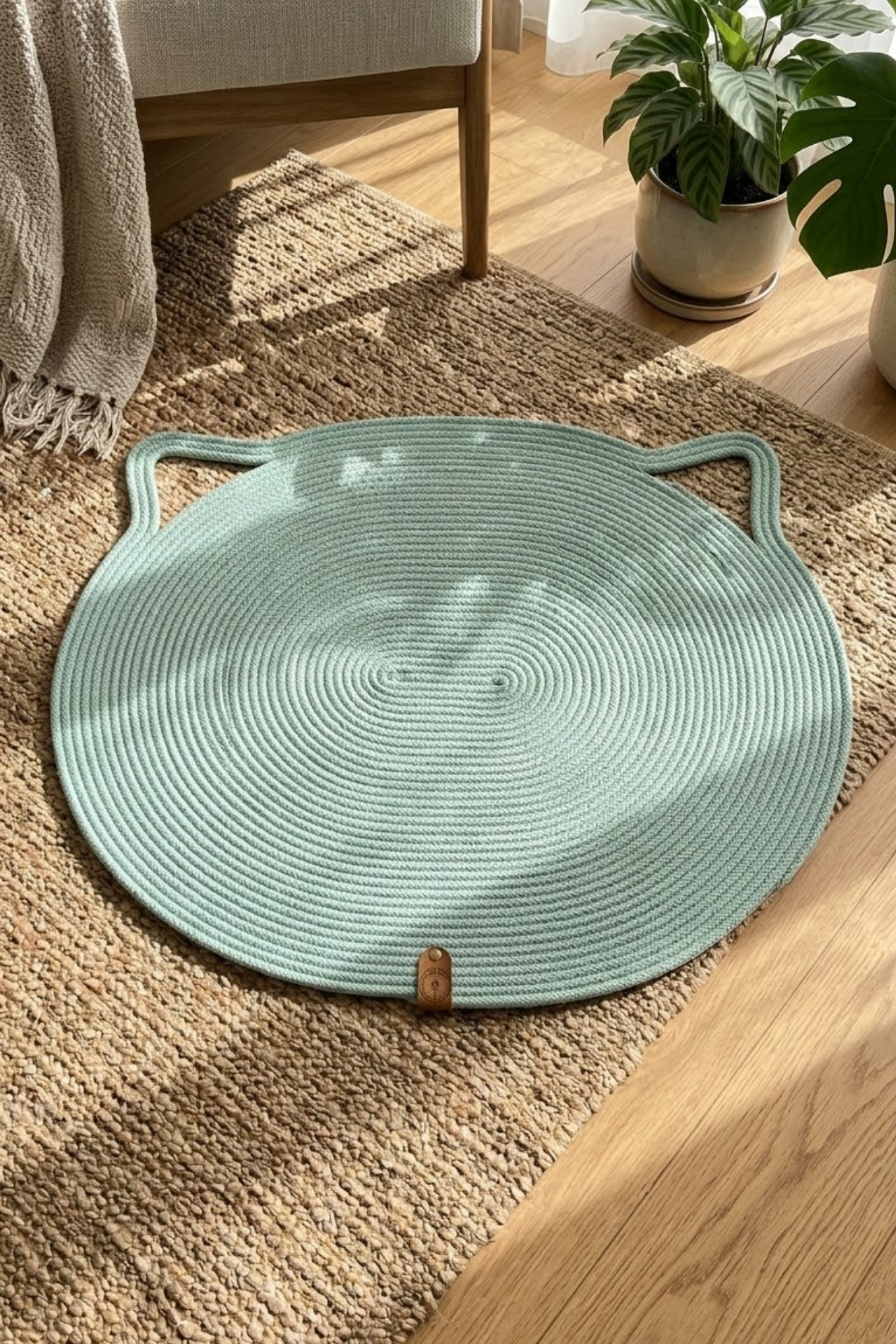Reyo Pet El Yapımı Kedi Kulaklı Tırmalama Matı, Kedi ve Köpek Mama Matı %100 Pamuk Çağla Yeşili