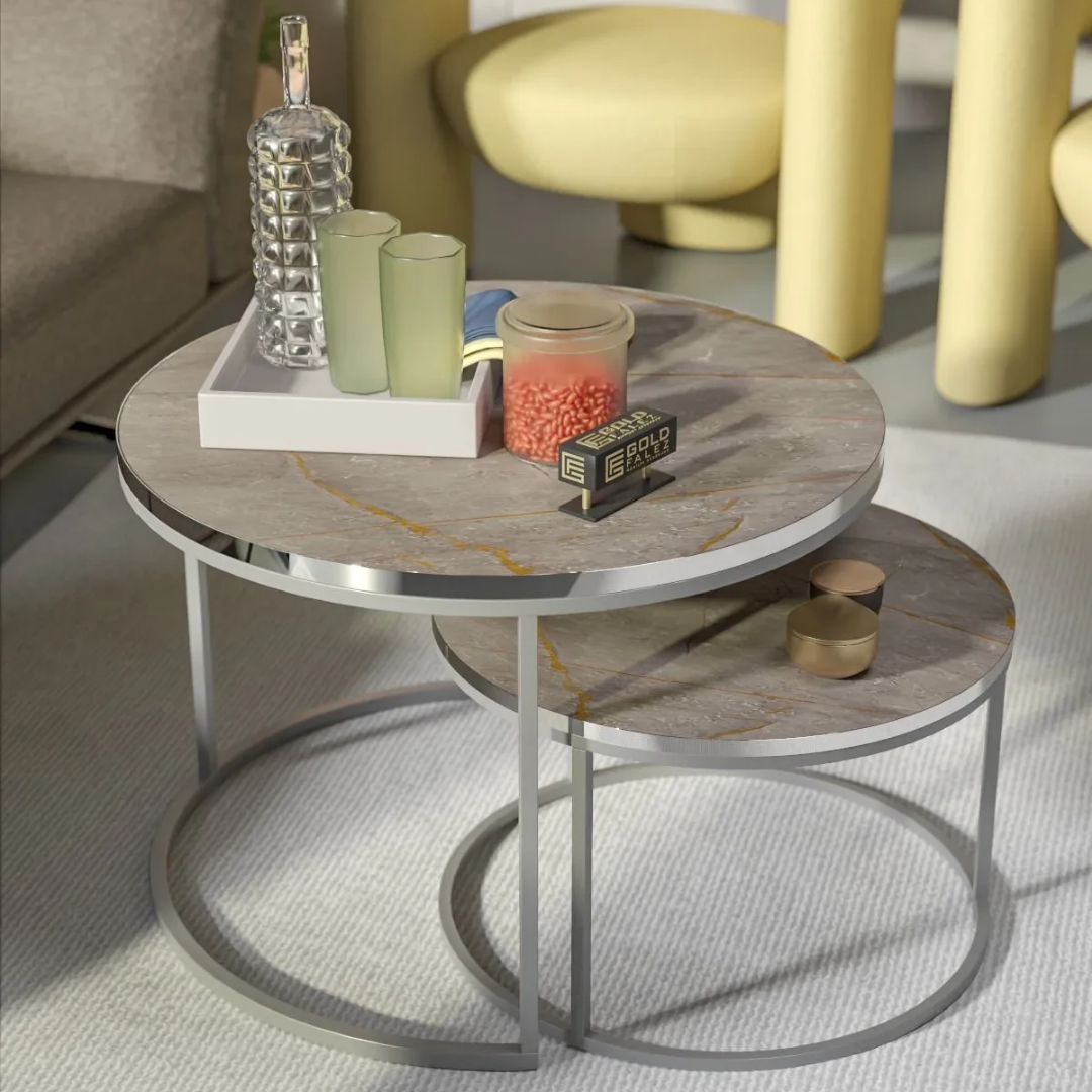 Gold Falez Orta Sehpa İkili Gümüş Lux Special Gordion