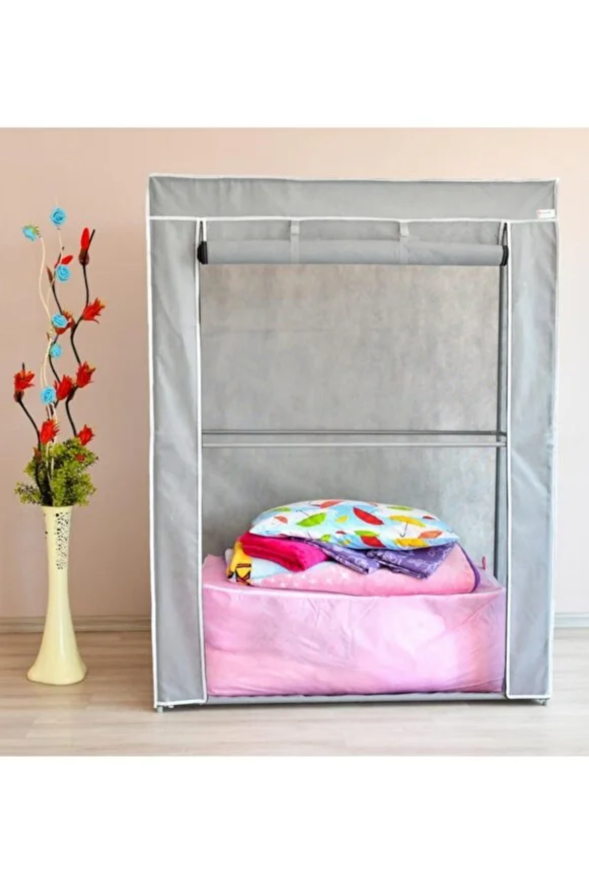 Reyo Panayır Özel Tasarım Güçlendirilmiş Çelik Yapım Yorgan Hurcu Yüklük Saklama Dolabı Gri Renk Bez Dolap