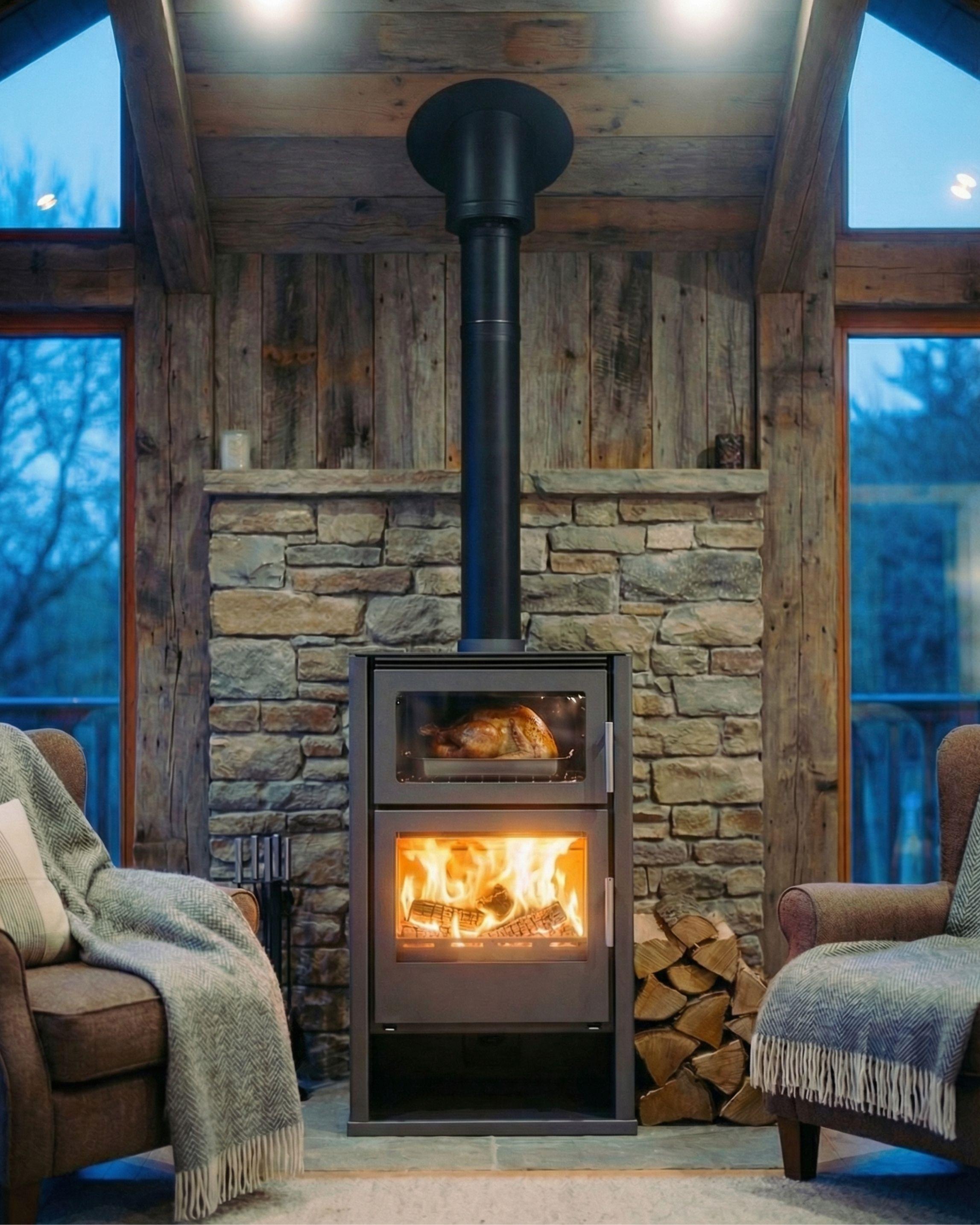 Goldfire Linea 11,5kW Odunluk ve Fırınlı Çelik Soba Şömine