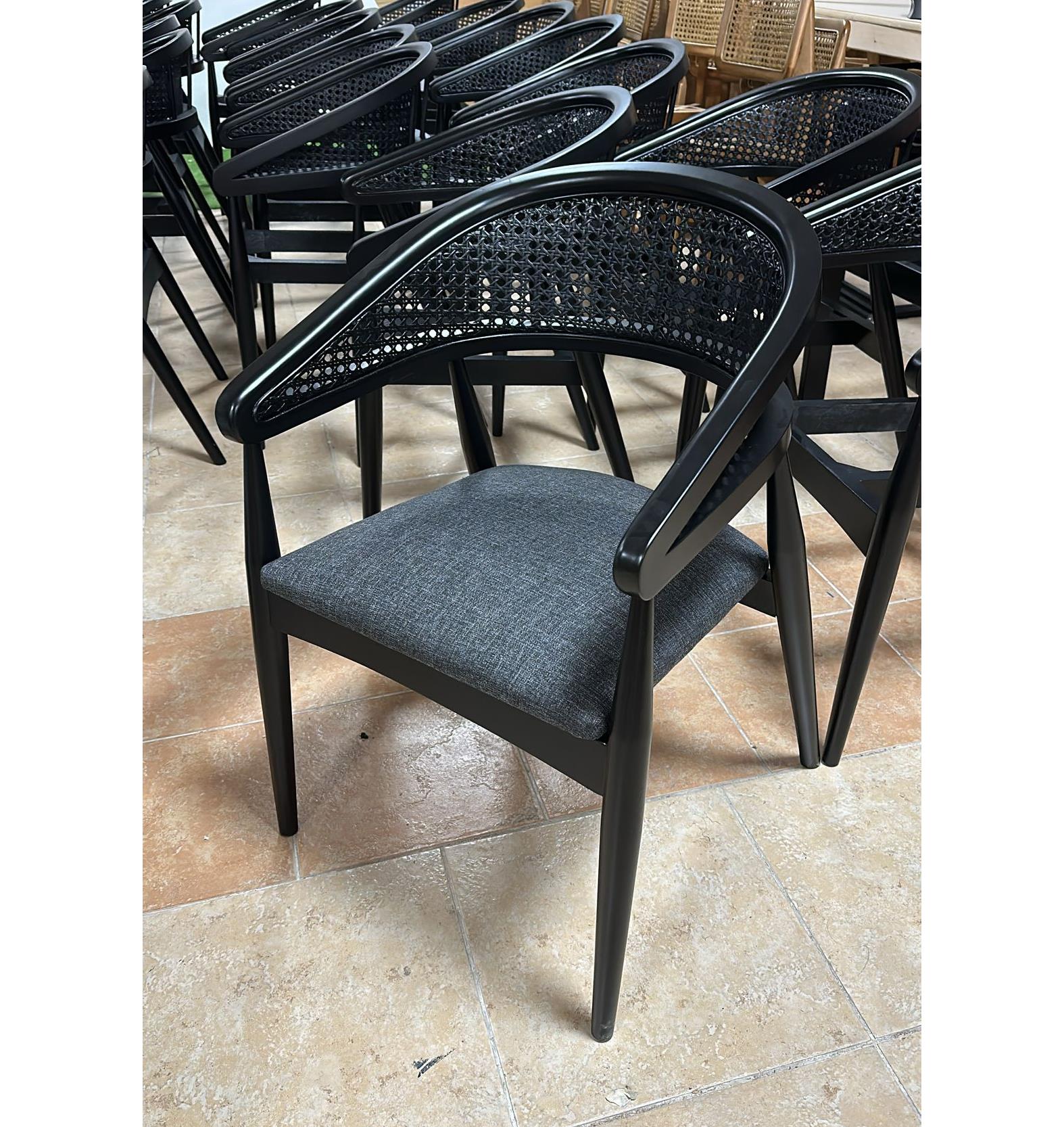 Reyo Gazel Hasırlı Ahşap Sandalye, Yemek Odası Sandalyesi, Modern Sandalye, Doğal Hazeran Sandalye Siyah