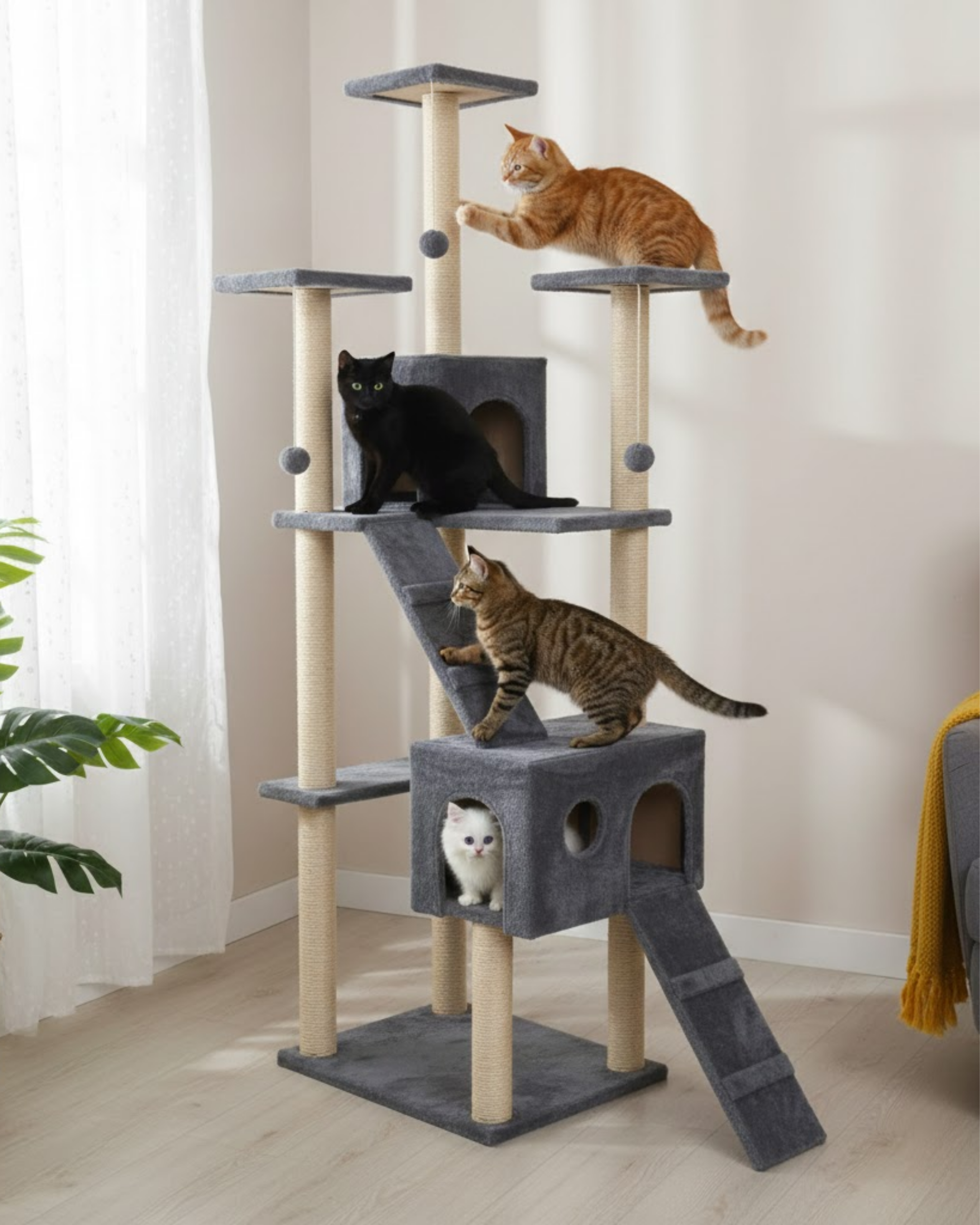 Reyo Pet Residence Kedi Tırmalama Evi Antrasit