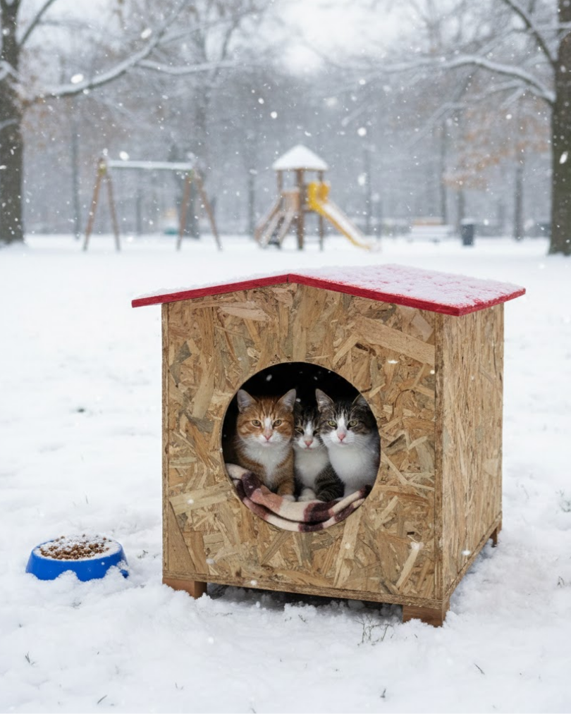 Melada Kedi Evi Dış Ortam Uygun Ahşap Kedi Evi OSB 39x37x34 cm MLD0CAT08