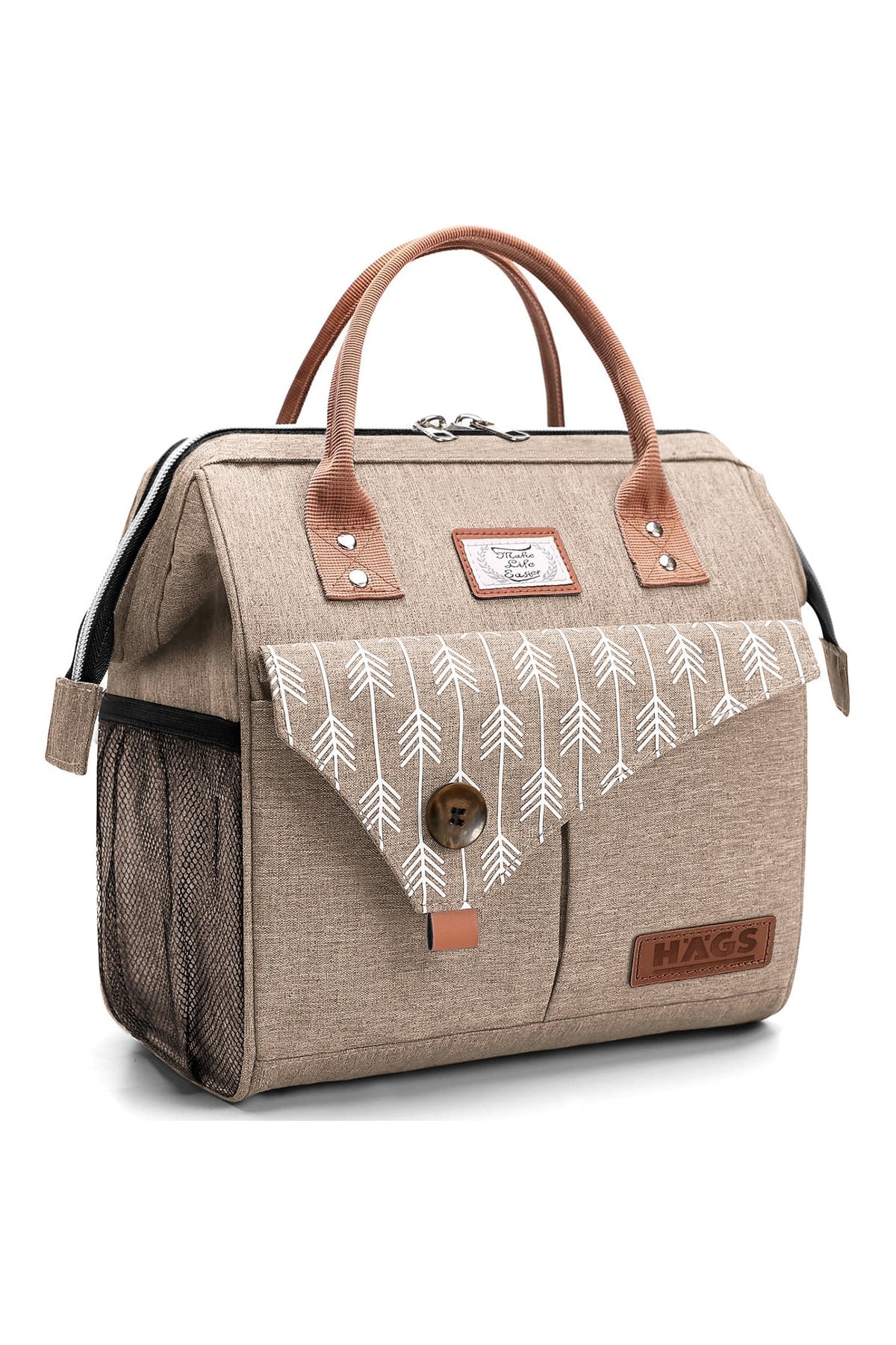 Haegs Kadın Termal Çanta, Yalıtımlı Yemek Taşıma Çantası, Sızdırmaz Beslenme Kutusu, Ofis Kamp Piknik Çantası 11L - Bej