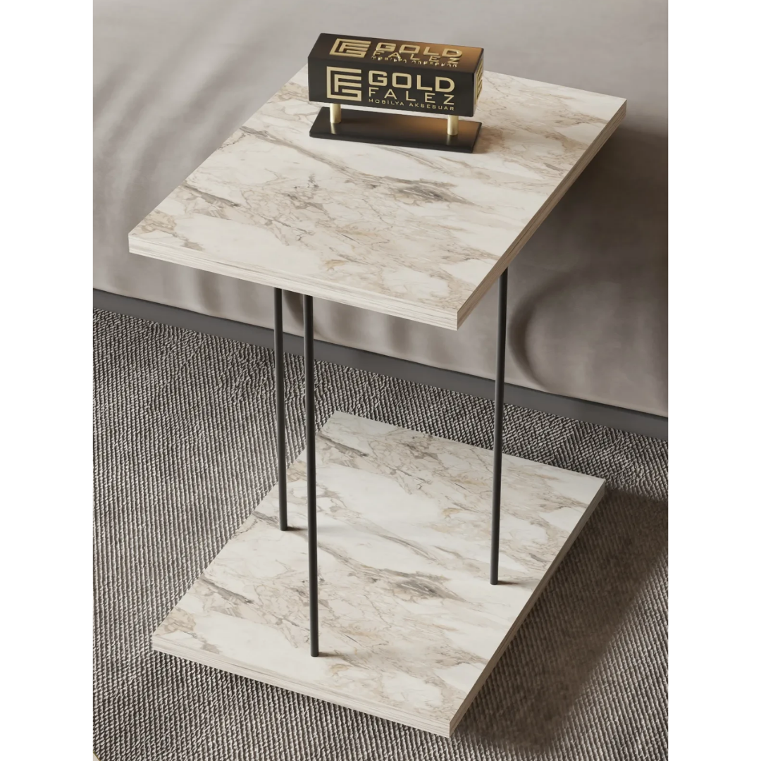 Gold Falez Tekerlekli Yan Sehpa Dikdörtgen Efes