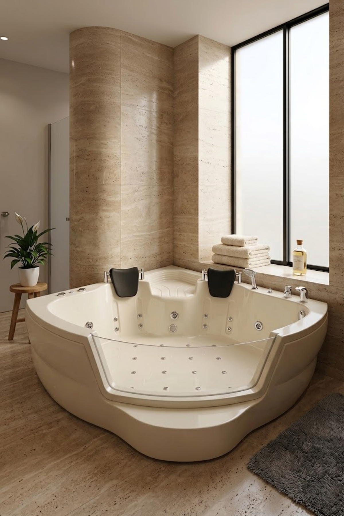 Kuntbay 160 x 160 H 65 Köşe Oval Camlı Jakuzi