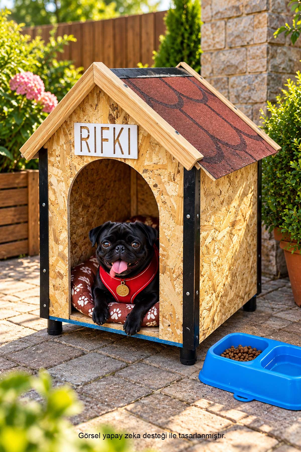 Msay Küçük / Orta Irk Köpek Evi, Sıcak ve Soğuya Dayanıklı Köpek Kulübesi OSB Ahşap Şıngıl Çatılı 50x50x70cm (Demonte Gönderim)