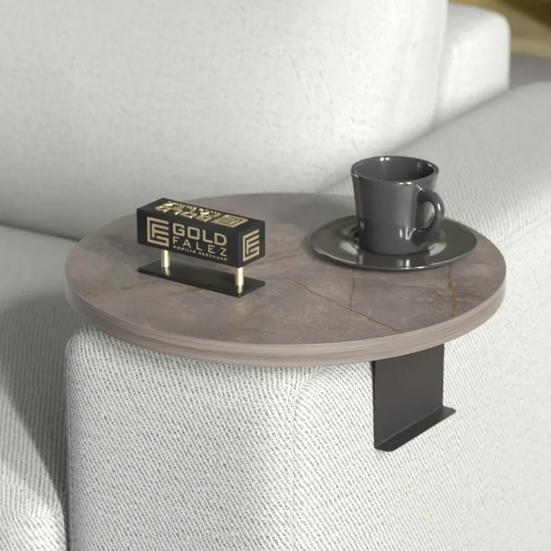 Gold Falez Dekoratif Yan Sehpa Yuvarlak Gordion