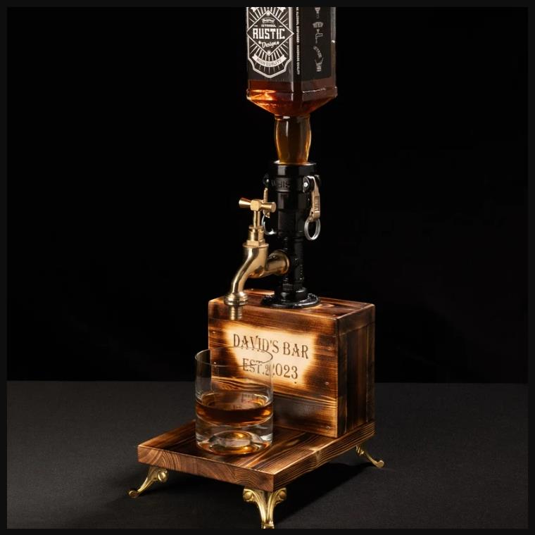 Rustik Atölye Rakıntı Ahşap İçki Dağıtıcı Shou Sugi Ban