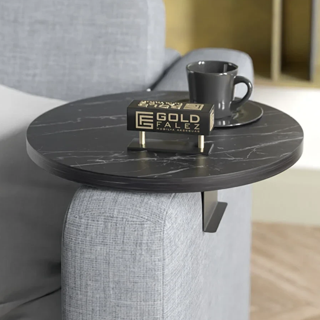 Gold Falez Dekoratif Yan Sehpa Yuvarlak Bendir