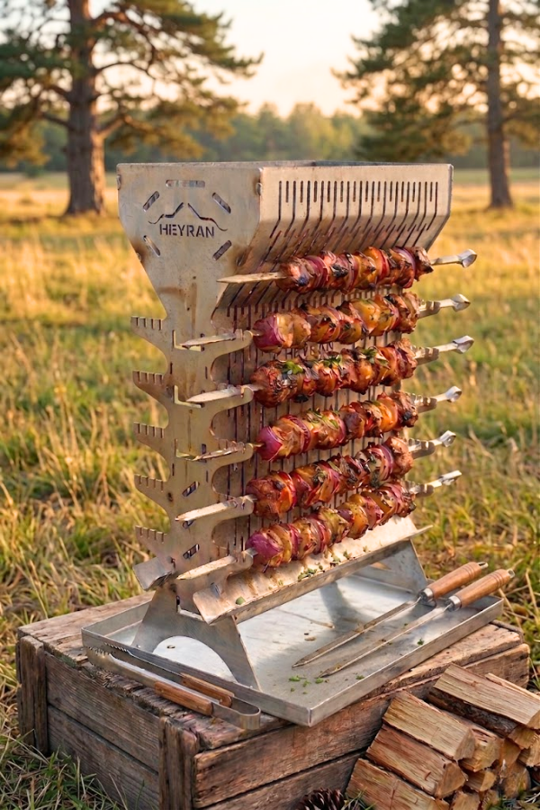 Heyran Büyük Boy 14 Şiş Kapasiteli Yeni Nesil Dik Mangal, Izgara