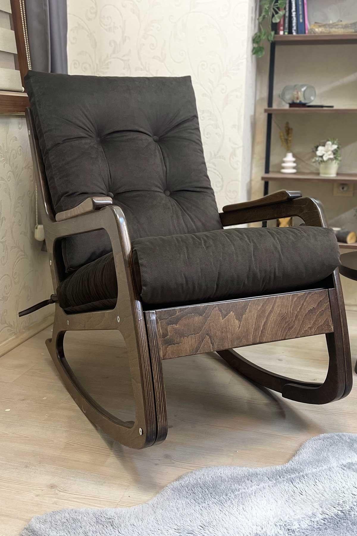 Asedia Kontes Ceviz Acı Kahve Dolgu Minderli Sallanan Sandalye Dinlenme Koltuğu Baba Koltuğu