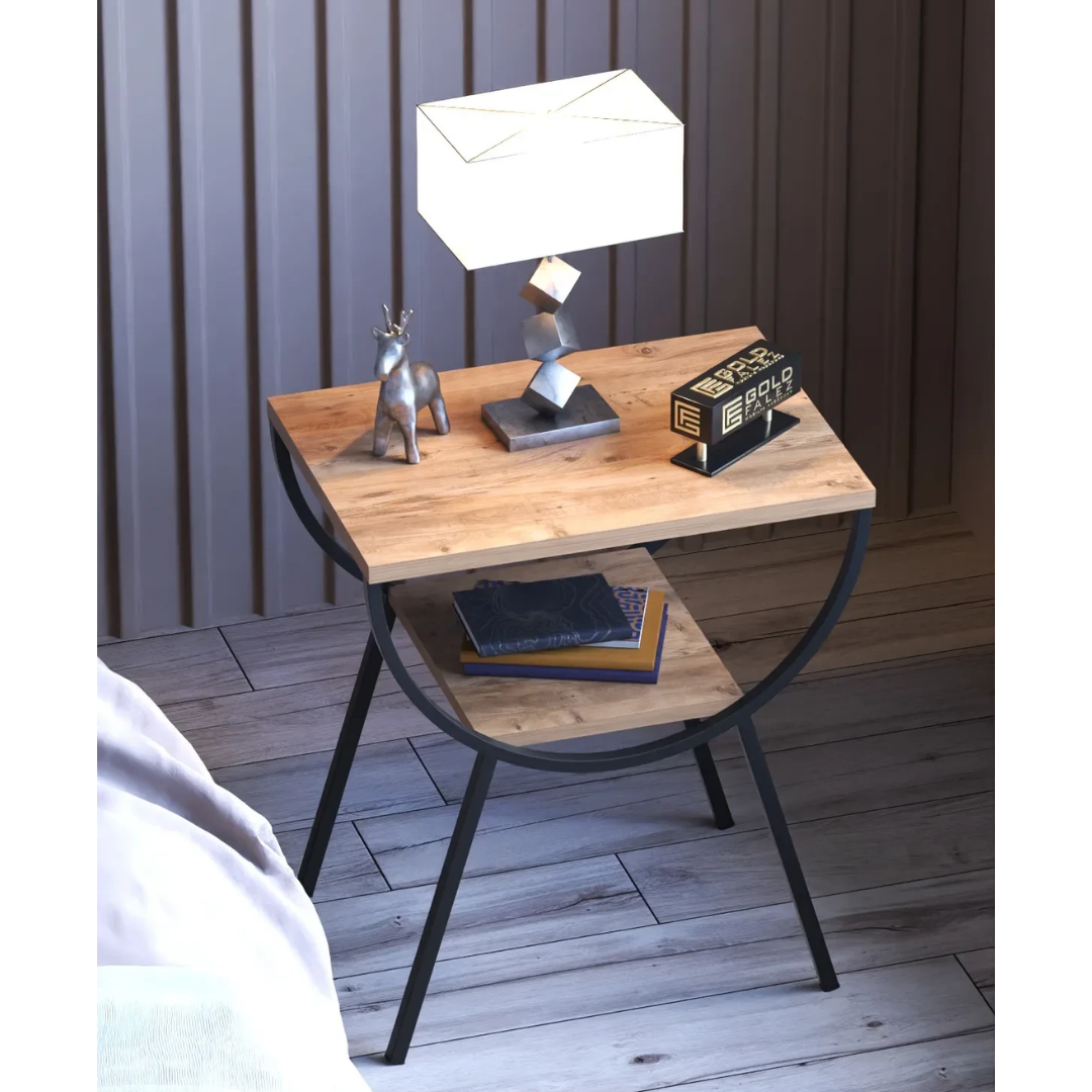 Reyo Metal Yan Sehpa Komodin Ceviz