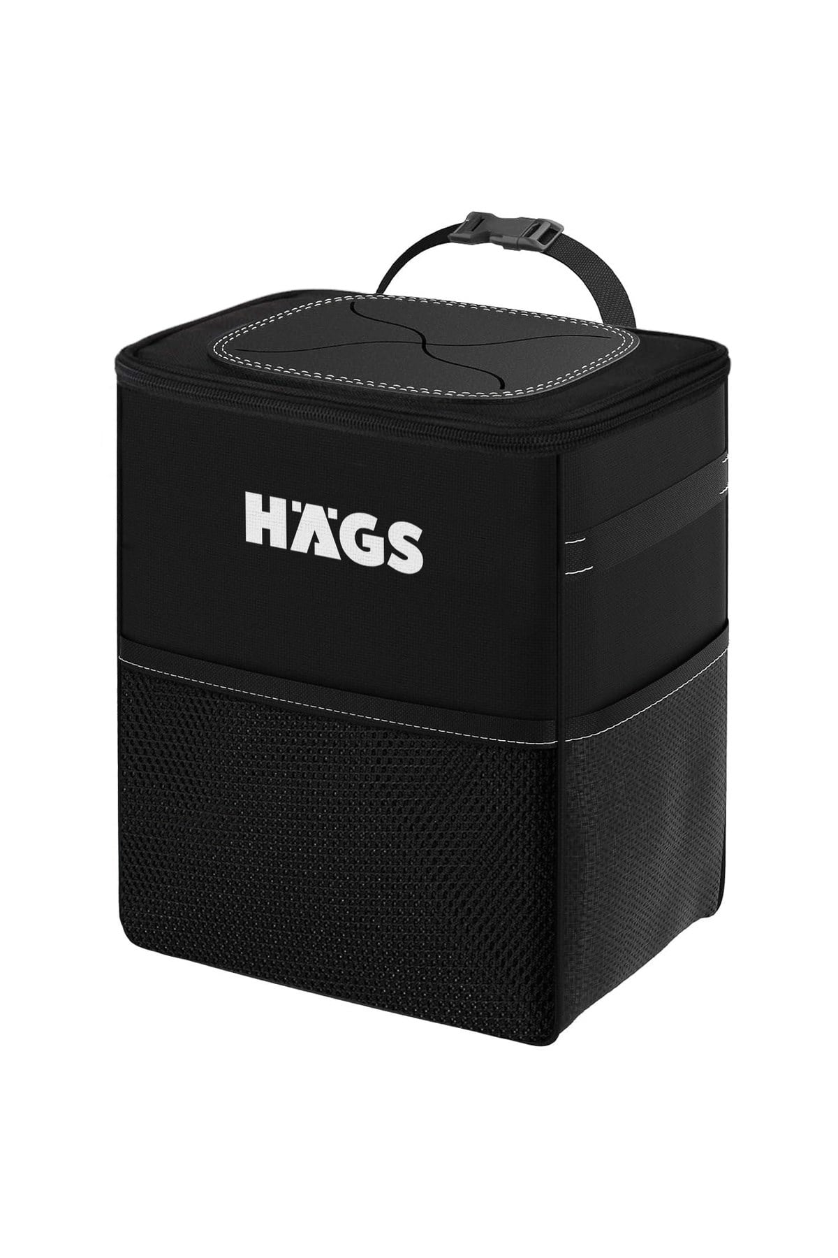 Haegs Araç içi Çöp Çantası, Kapaklı ve Saklama Cepli, %100 Sızdırmaz Organizer Çanta, Su Geçirmez Oto Çöp Kovası, Çok Amaçlı Araç içi Düzenleyici Çanta, 8 Lt - Siyah