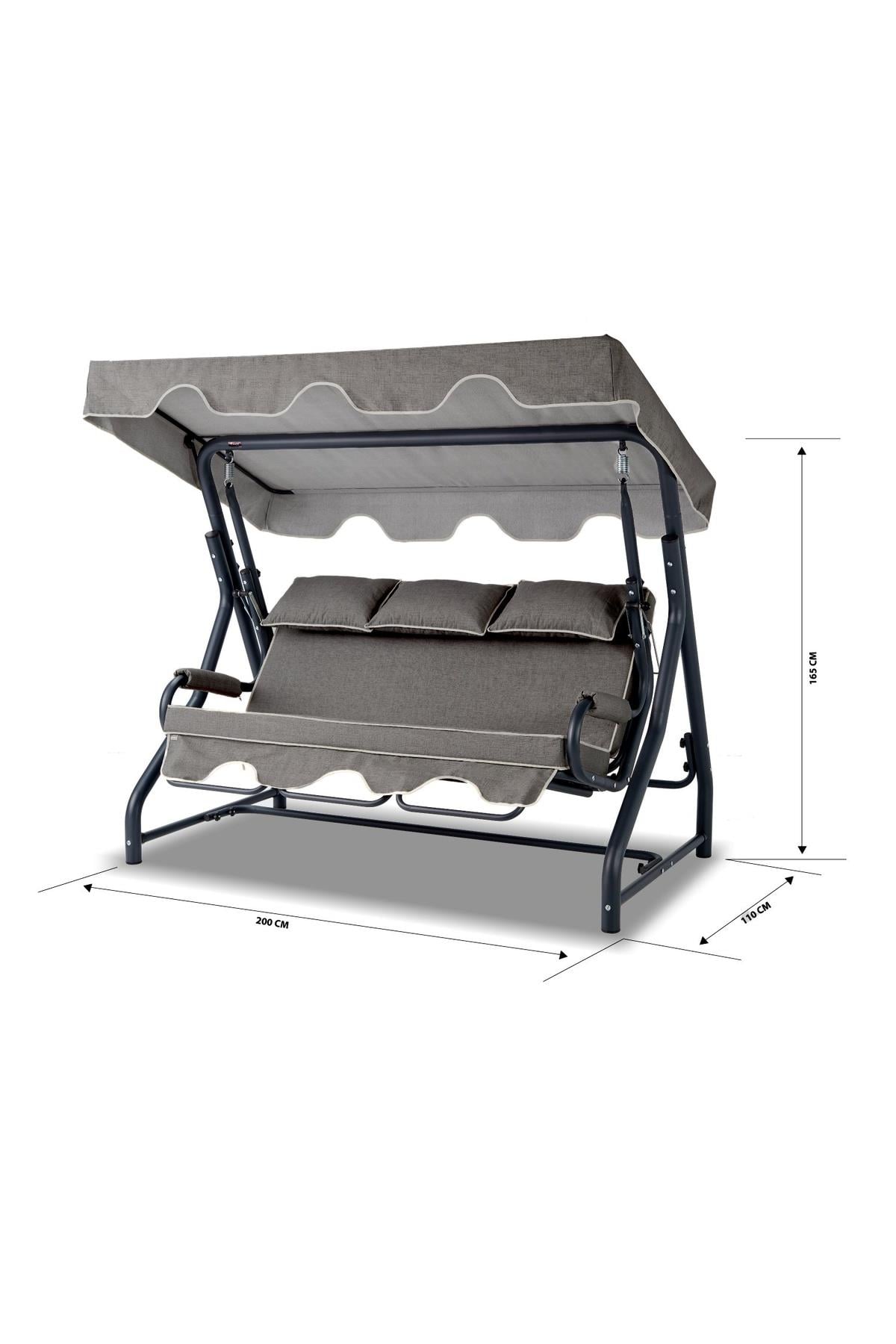 Erinöz Salvia 3 Kişilik Bahçe Balkon Salıncağı - Kırçıllı Gri