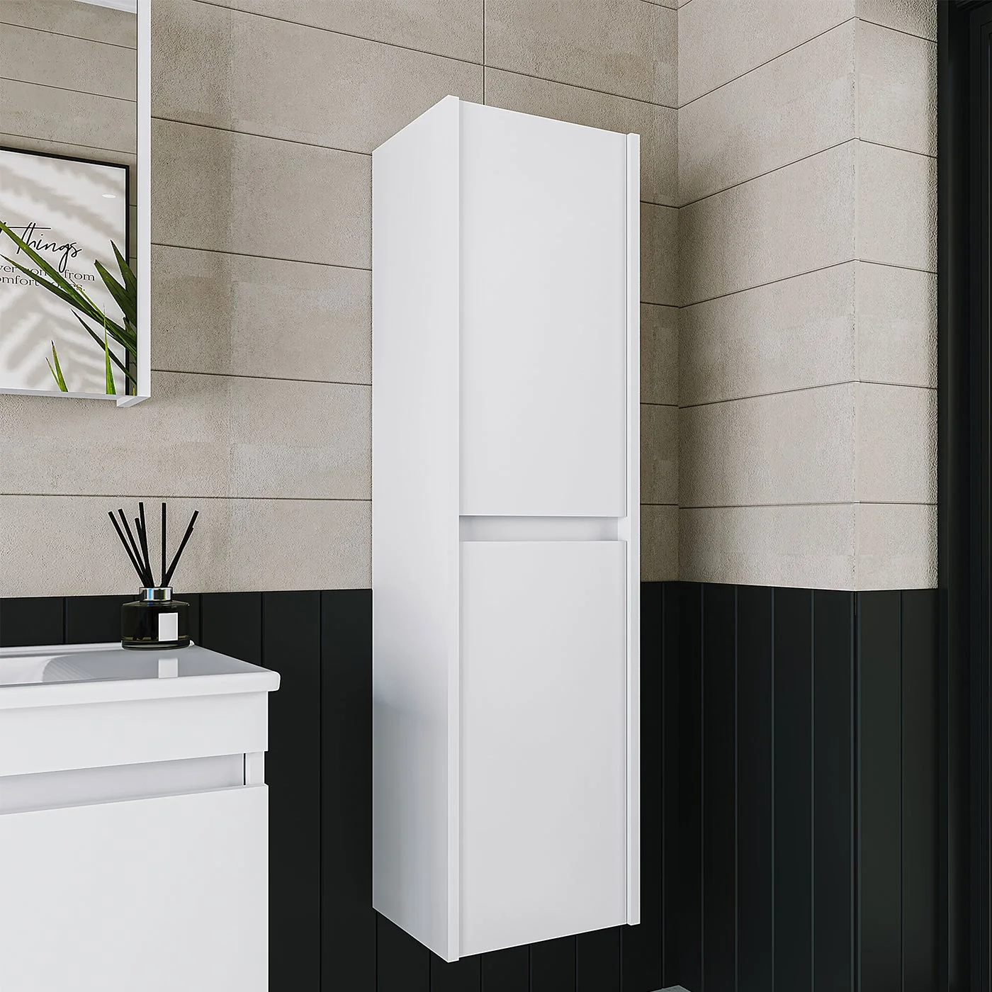 Roomart Banos Banyo Bd2 Ayaksız 2 Kapaklı Mat Beyaz 130x35 Cm Banyo Boy Dolabı