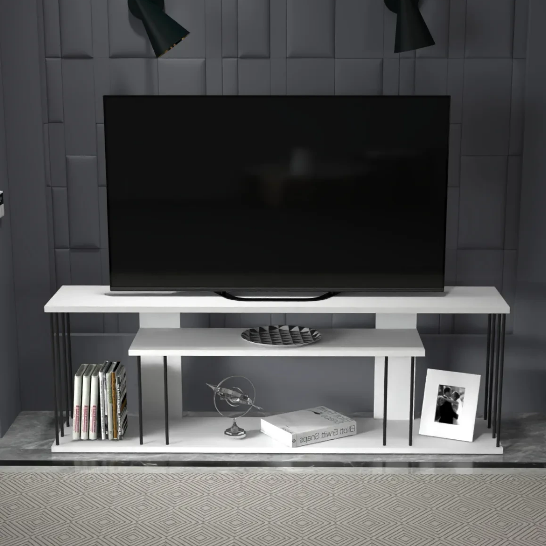 Gold Falez Tv Sehpası Raflı 140cm Gzd Plus Beyaz