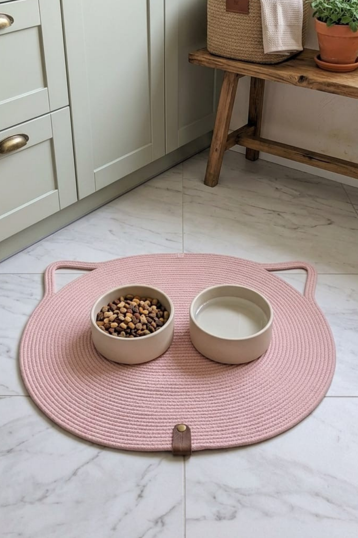 Reyo Pet El Yapımı Kedi Kulaklı Tırmalama Matı, Kedi ve Köpek Mama Matı %100 Pamuk Pembe