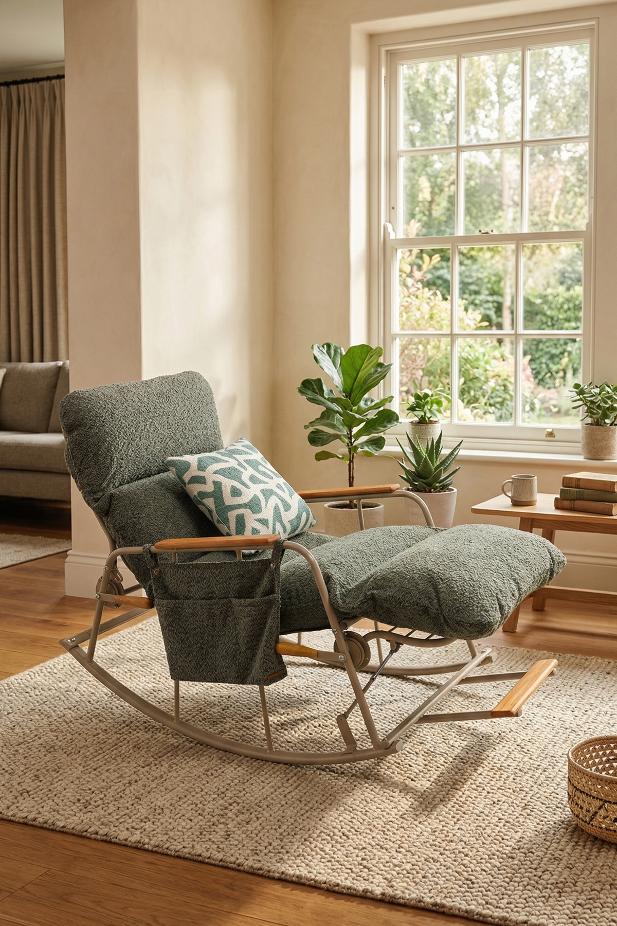 Dy Home Ayarlanabilir Mekanizmalı Sallanan Koltuk, TV Koltuğu, Sallanan Sandalye Yeşil Dokuma Kumaş 