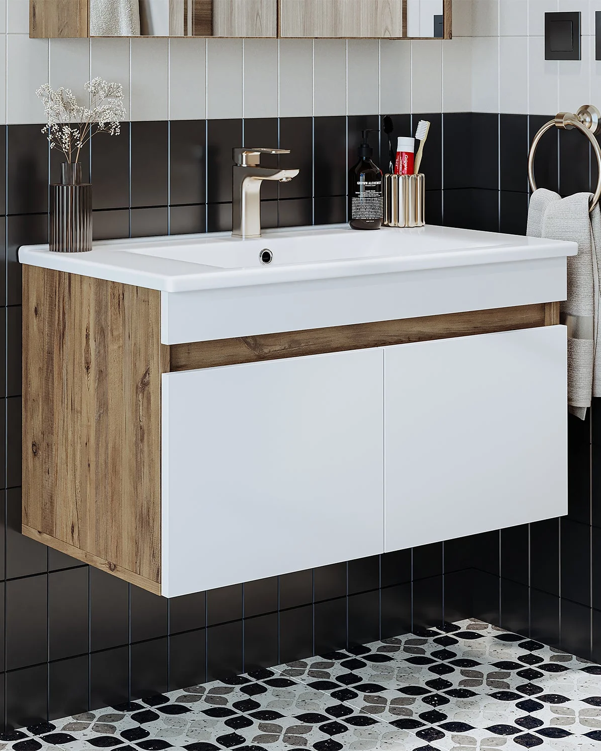 RoomArt Lavabolu Atlantik-beyaz Mat Mdf 85 Cm Banyo Alt Dolabı