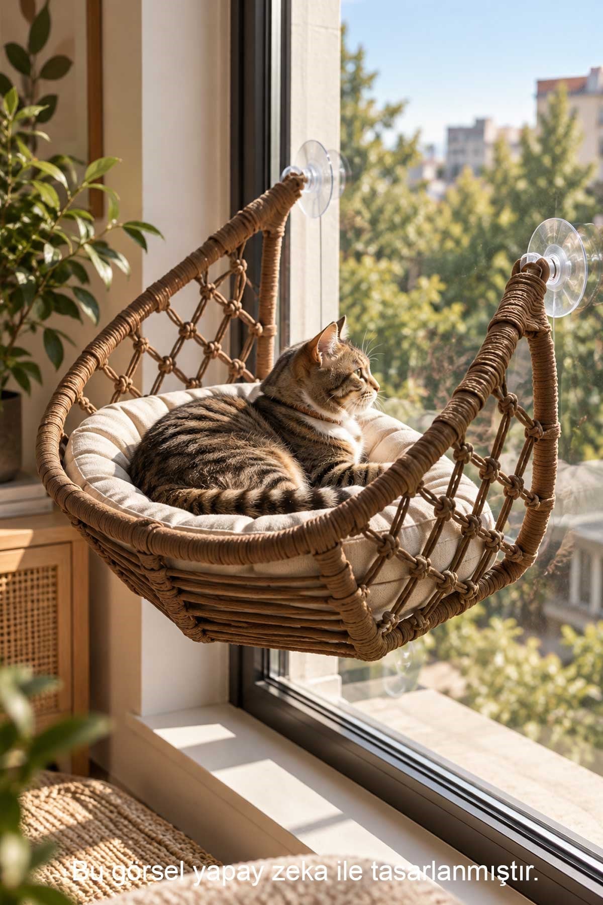 Reyo Lüxperi Hilal Kedi Cam Yatağı & Vantuzlu Cam Yatağı & Kedi Pencere Yatağı Açık Gri