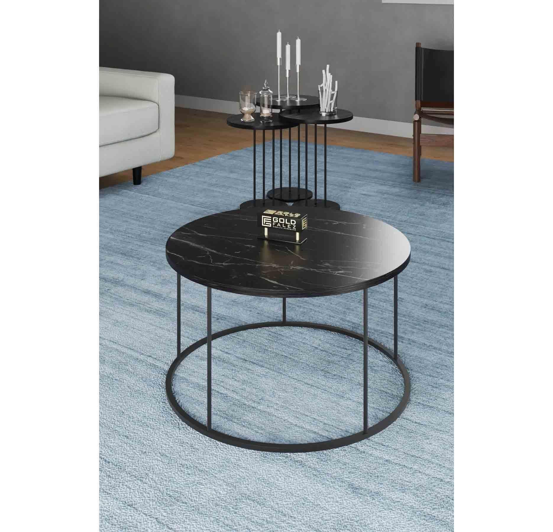 Gold Falez Orta Sehpa ve Zigon Sehpa Terra Set Bendir