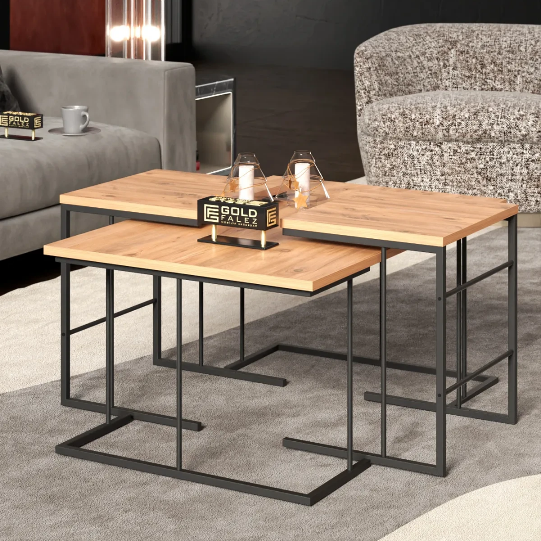 Gold Falez Solo Orta Sehpa Zigon Sehpa Set Atlantik Çam