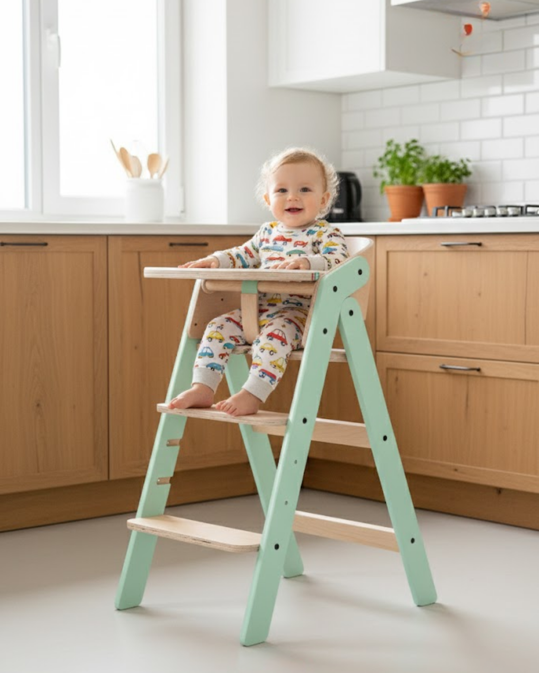 Mamatoyz My Chair Only Chair Naturel Ahşap Portatif Mama Sandalyesi Mint