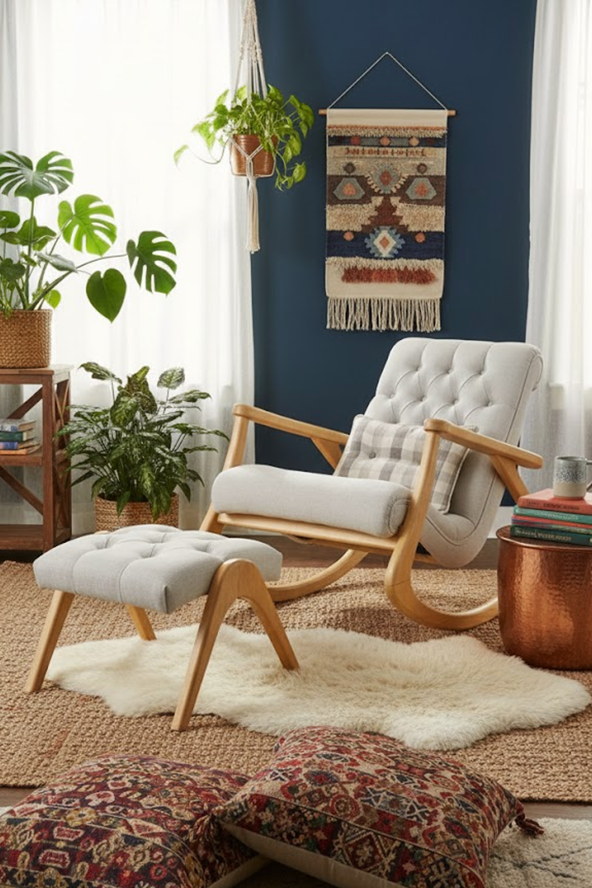 Asedia Ekol Naturel Taş Rengi Kapitoneli Sallanan Sandalye Dinlenme Emzirme Baba Tv Okuma Koltuğu Berjer ENKTAS