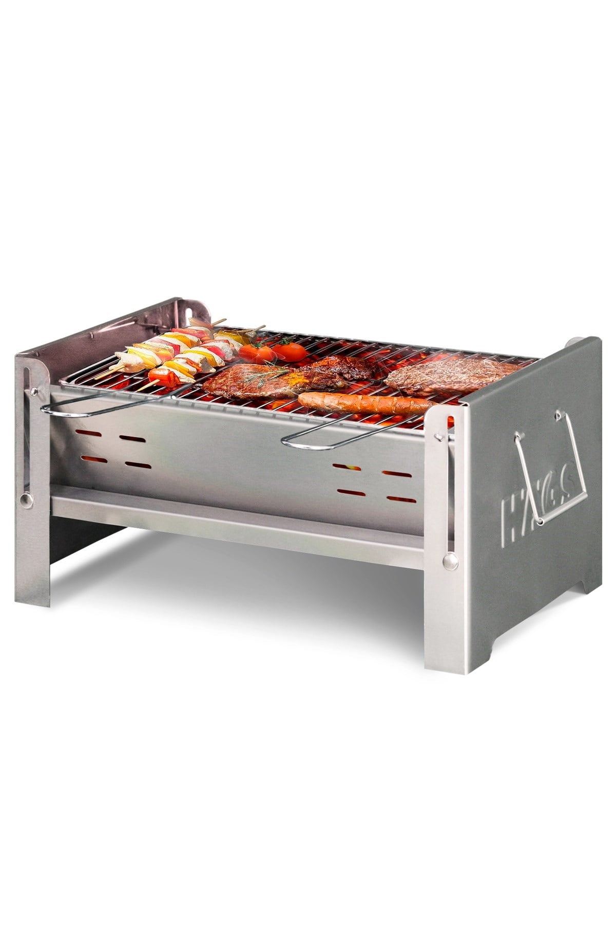 Haegs Katlanır Mangal, Paslanmaz Çelik Krom, Barbekü Kömür Mangalı, Izgaralı, Portatif taşınabilir Pratik Mangal