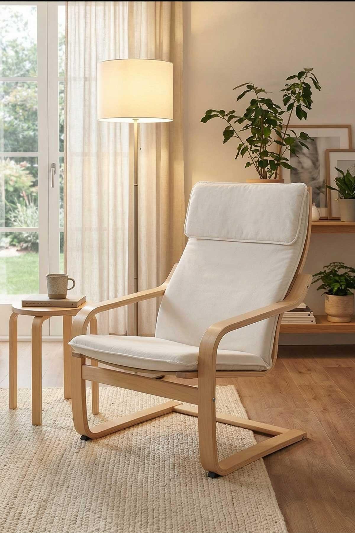 Mobildeco Yaylanır Dinlenme Koltuğu Ahşap Krem
